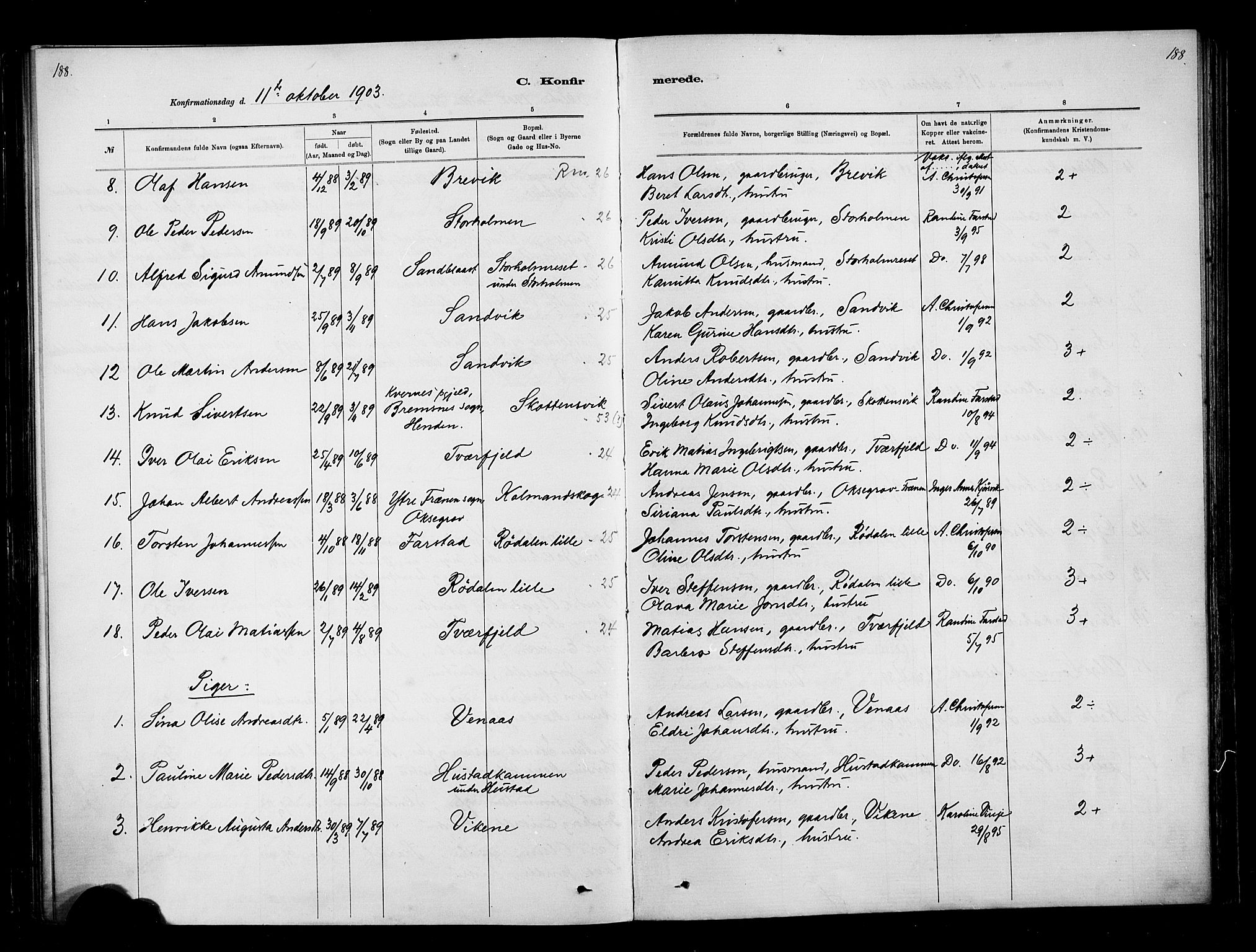 Ministerialprotokoller, klokkerbøker og fødselsregistre - Møre og Romsdal, AV/SAT-A-1454/567/L0778: Parish register (official) no. 567A01, 1881-1903, p. 188