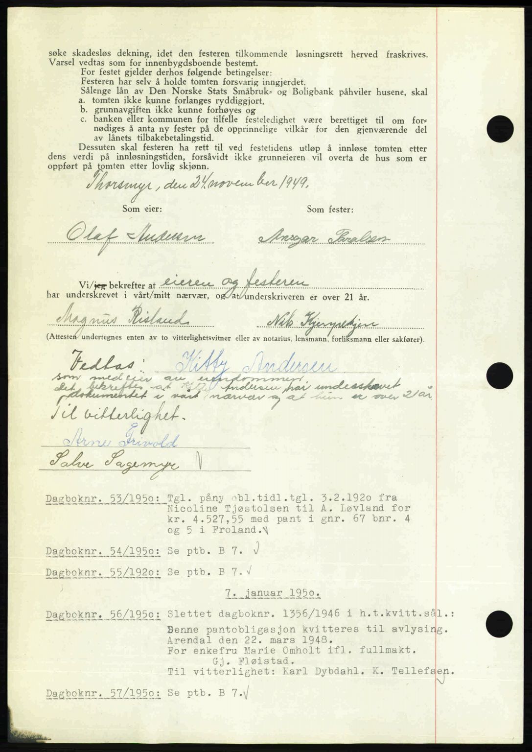 Nedenes sorenskriveri, AV/SAK-1221-0006/G/Gb/Gba/L0062: Mortgage book no. A14, 1949-1950, Diary no: : 52/1950