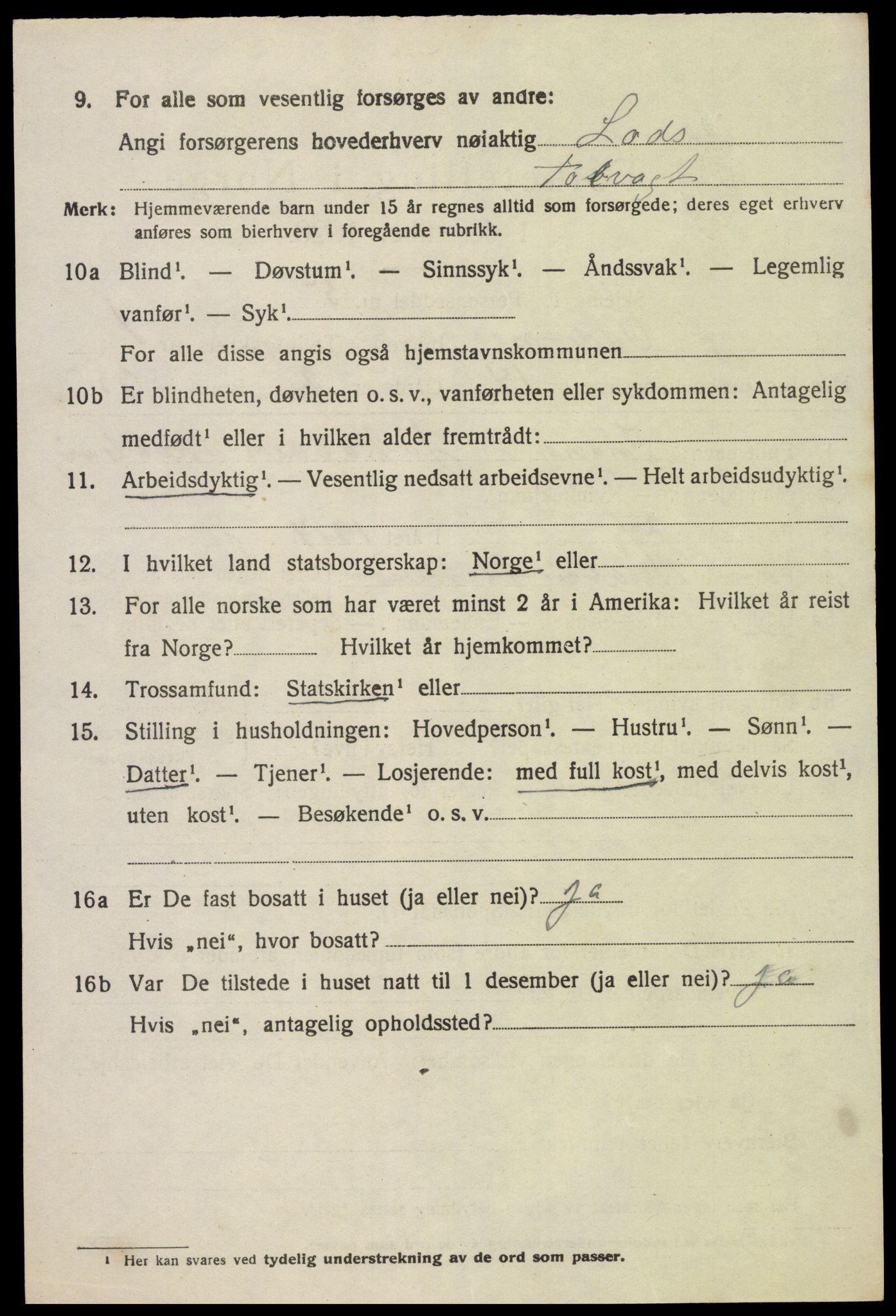 SAK, 1920 census for Oddernes, 1920, p. 2186