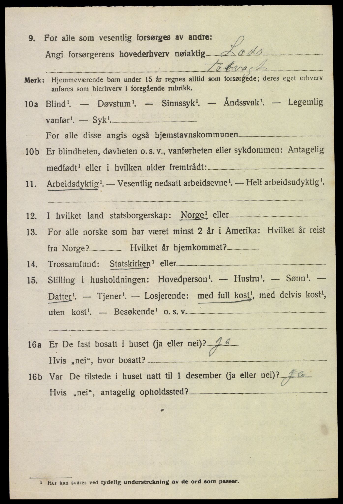 SAK, 1920 census for Oddernes, 1920, p. 2186