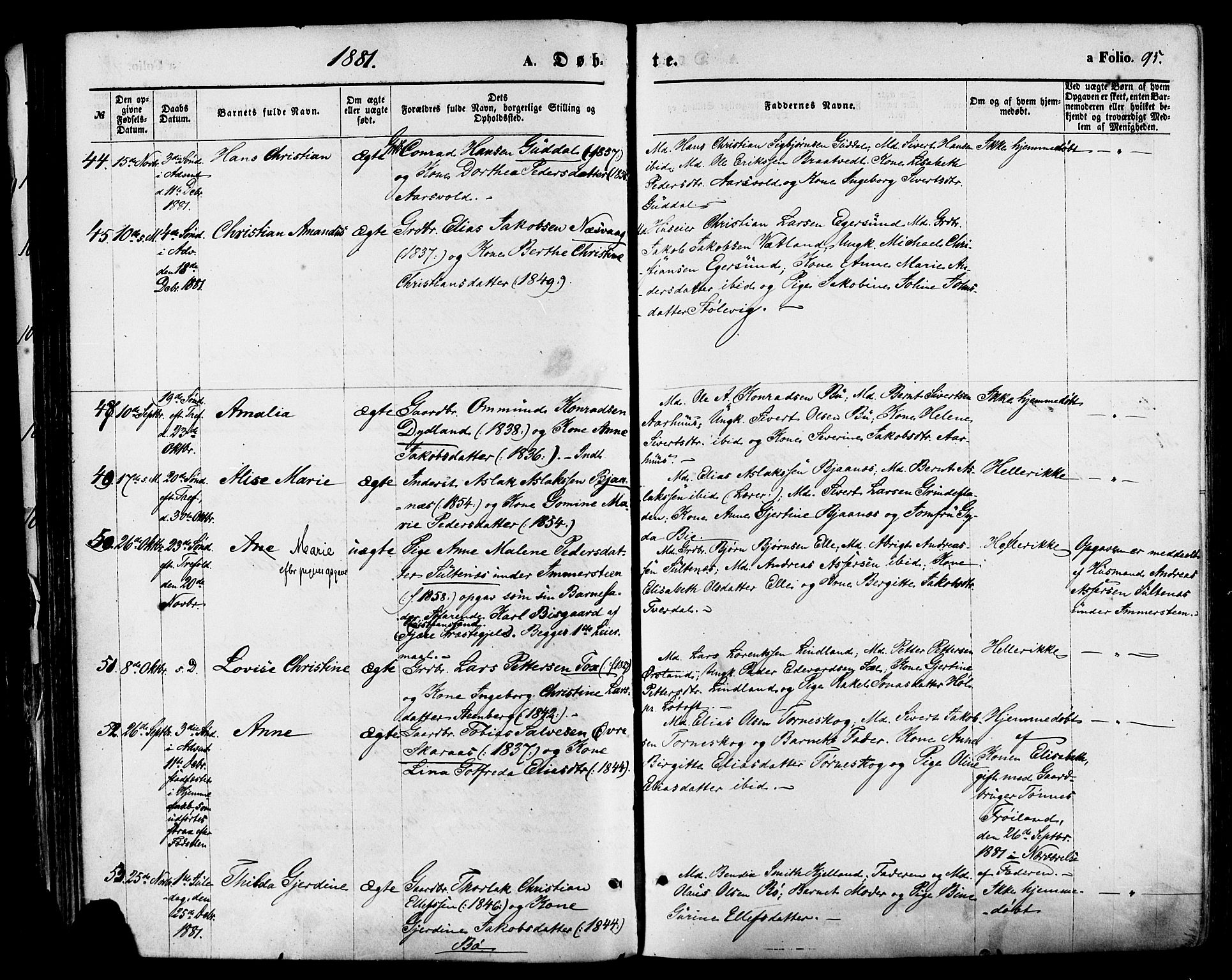 Sokndal sokneprestkontor, AV/SAST-A-101808: Parish register (official) no. A 10, 1874-1886, p. 95