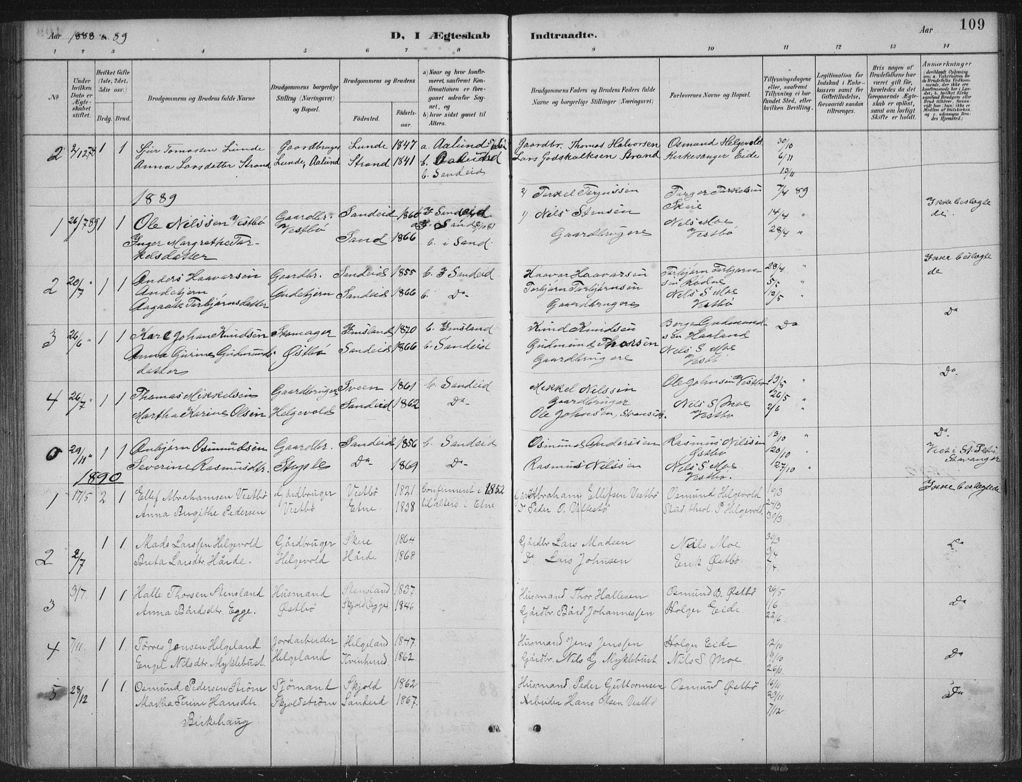 Vikedal sokneprestkontor, AV/SAST-A-101840/01/IV: Parish register (official) no. A 11, 1884-1933, p. 109