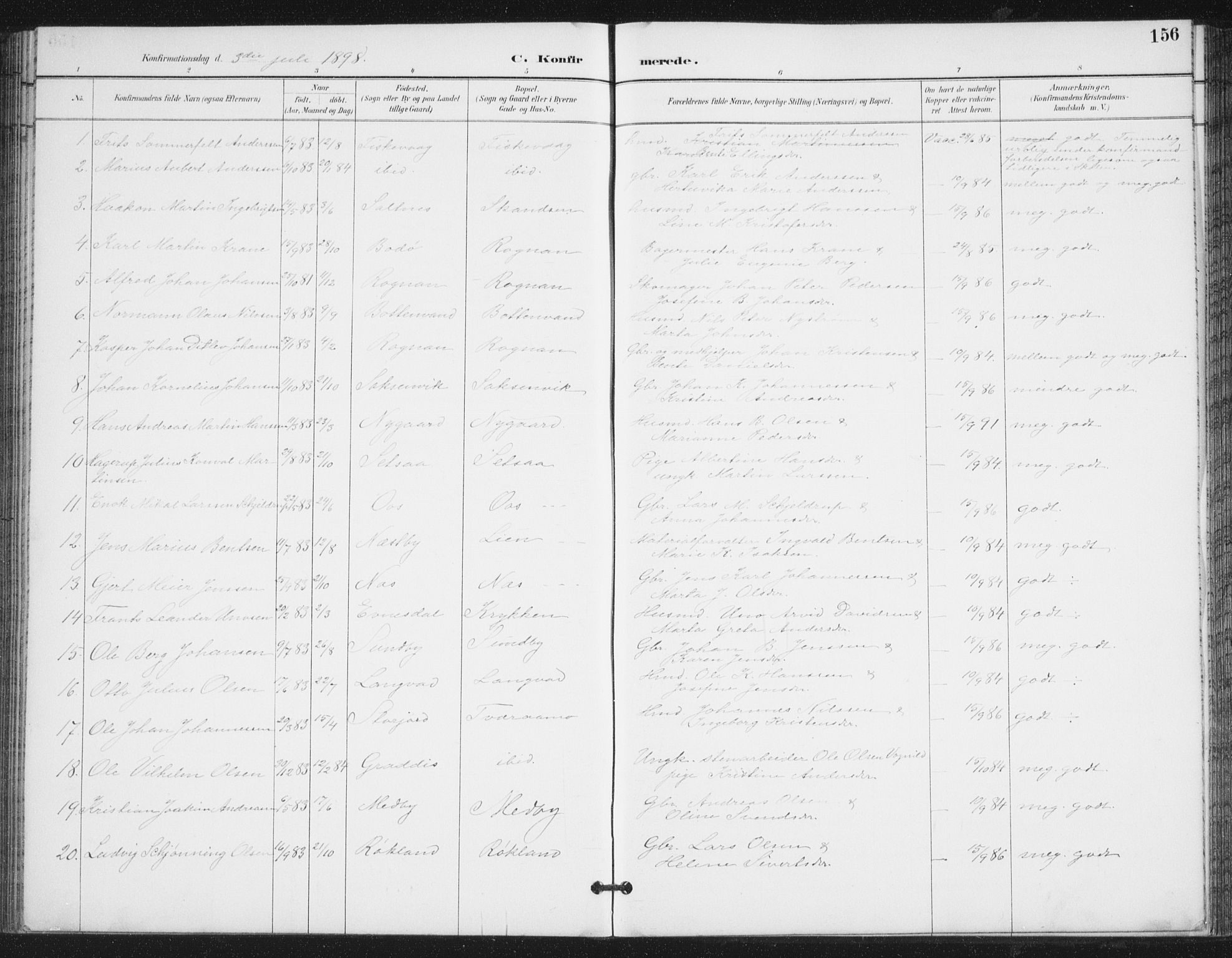 Ministerialprotokoller, klokkerbøker og fødselsregistre - Nordland, SAT/A-1459/847/L0682: Parish register (copy) no. 847C10, 1889-1907, p. 156