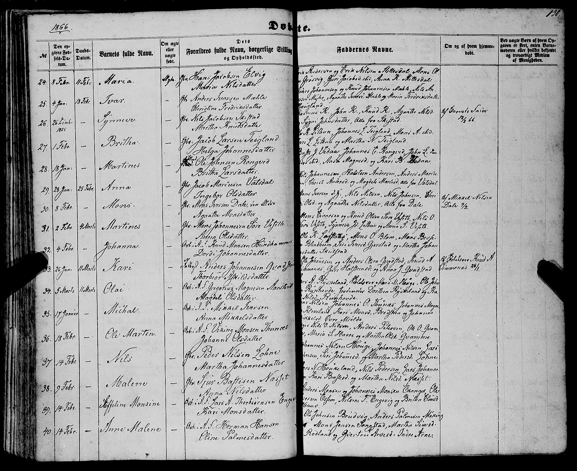 Haus sokneprestembete, AV/SAB-A-75601/H/Haa: Parish register (official) no. A 17, 1858-1870, p. 130