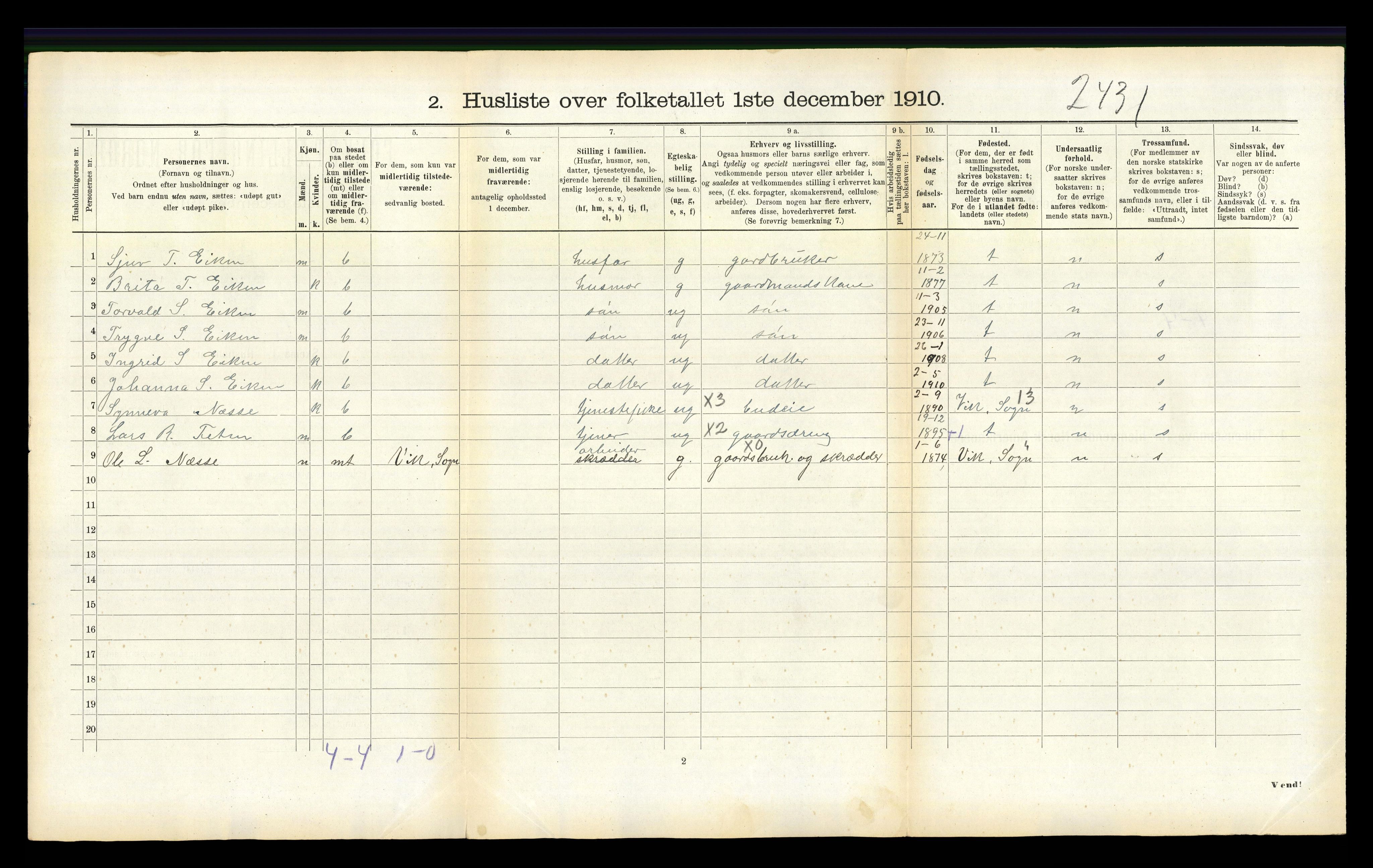 RA, 1910 census for Balestrand, 1910, p. 447