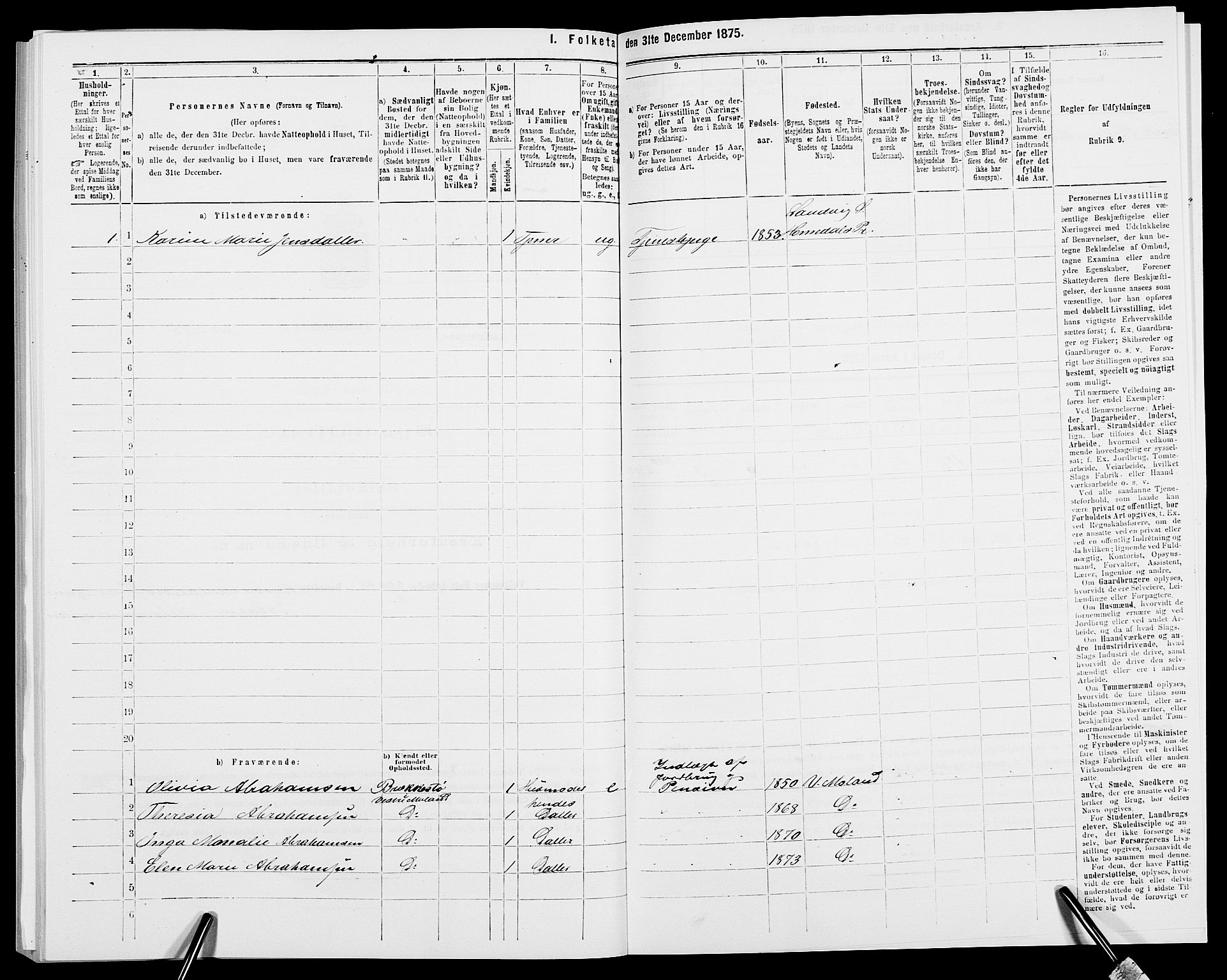 SAK, 1875 census for 0926L Vestre Moland/Vestre Moland, 1875, p. 548