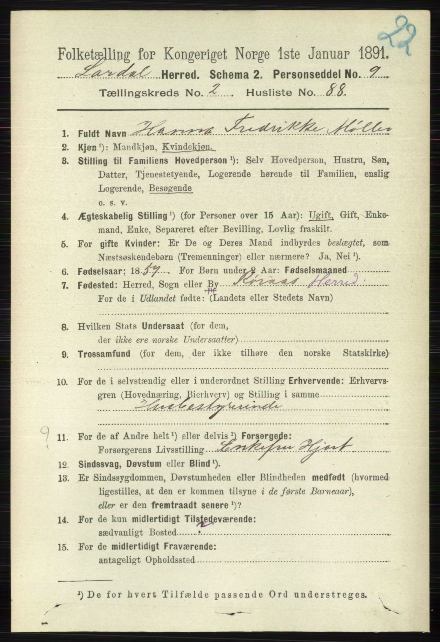 RA, 1891 census for 0728 Lardal, 1891, p. 1220