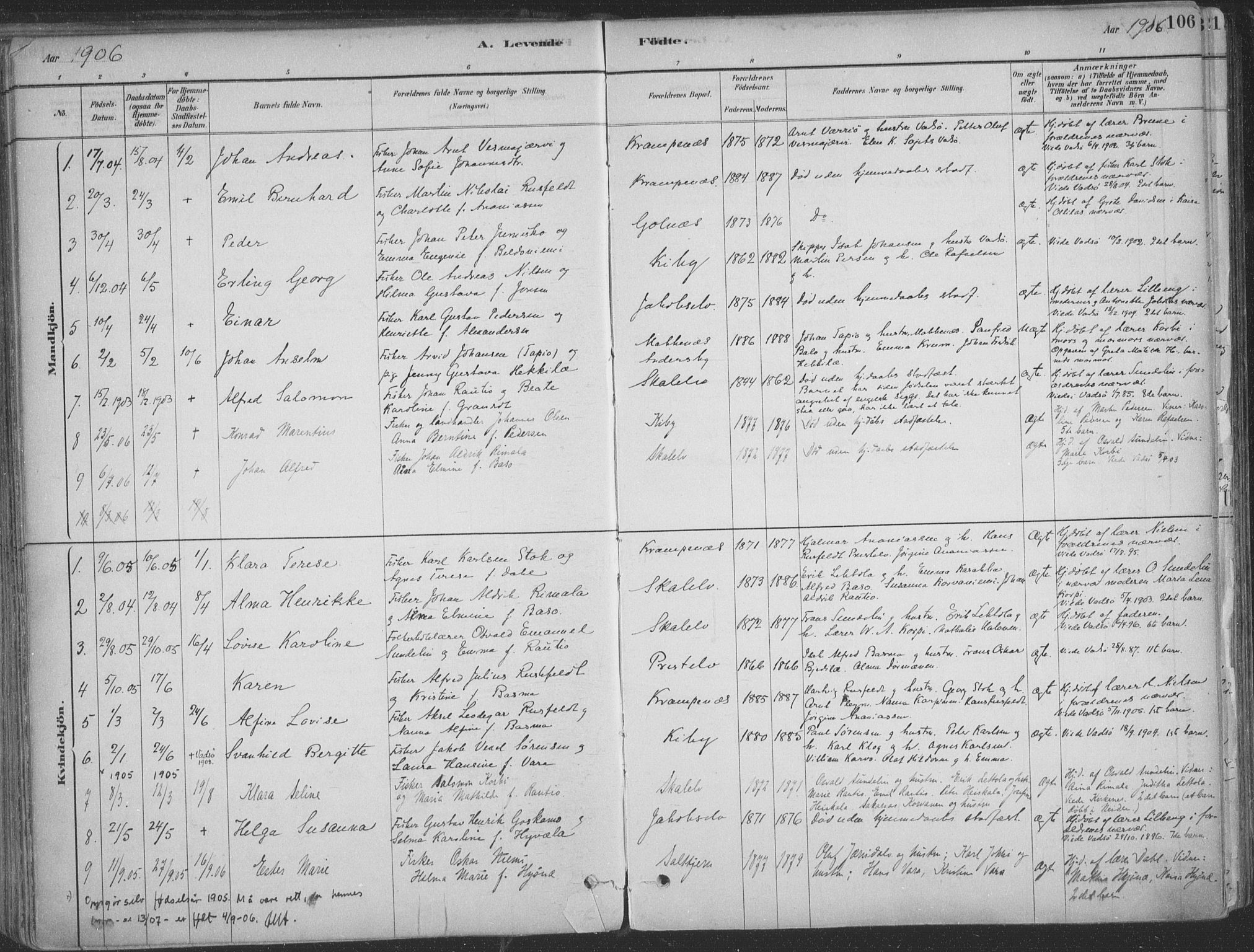 Vadsø sokneprestkontor, SATØ/S-1325/H/Ha/L0009kirke: Parish register (official) no. 9, 1881-1917, p. 106