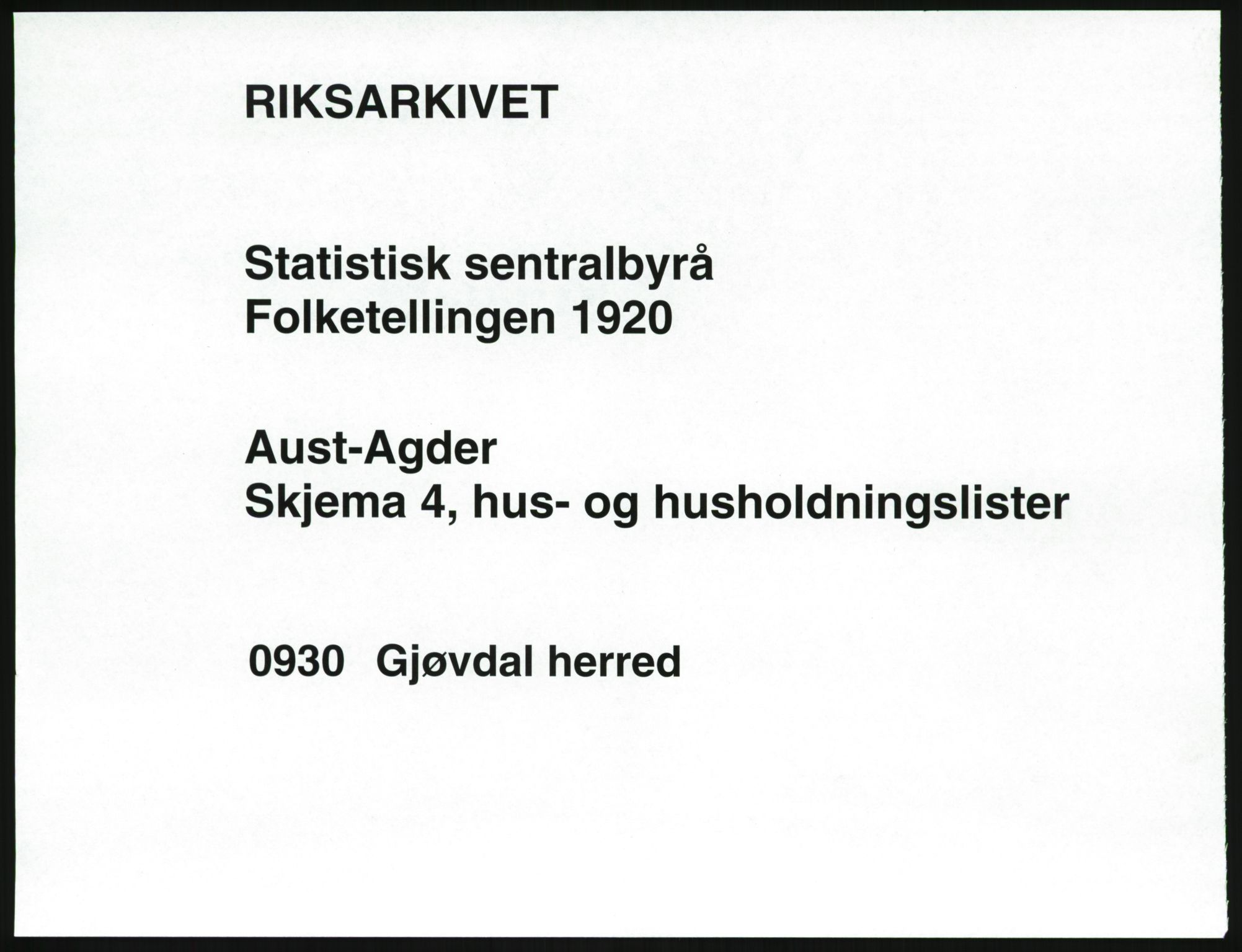 SAK, 1920 census for Gjøvdal, 1920, p. 18