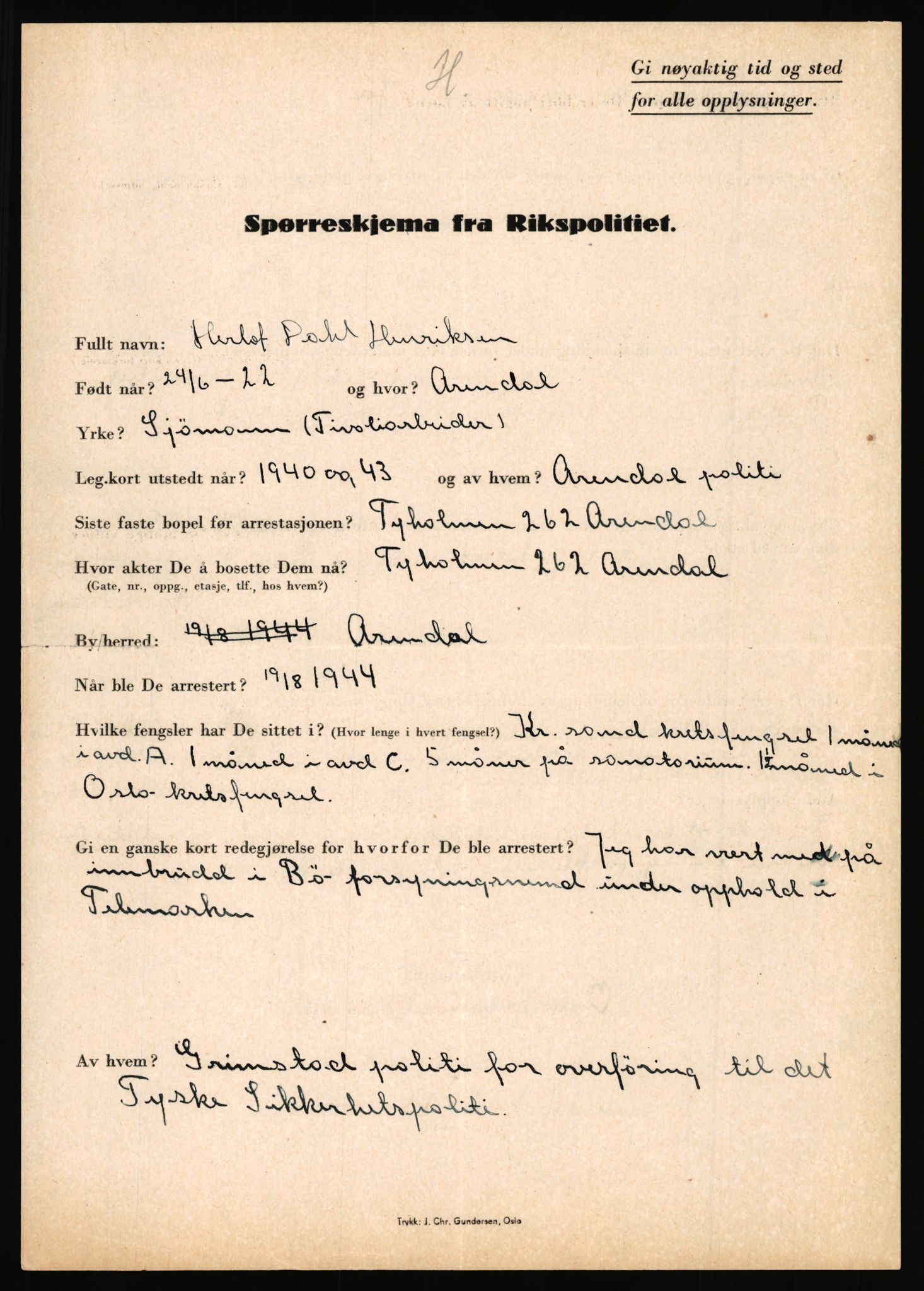 Rikspolitisjefen, AV/RA-S-1560/L/L0007: Heen, Erik C. - Iversen, Trygve, 1940-1945, p. 69