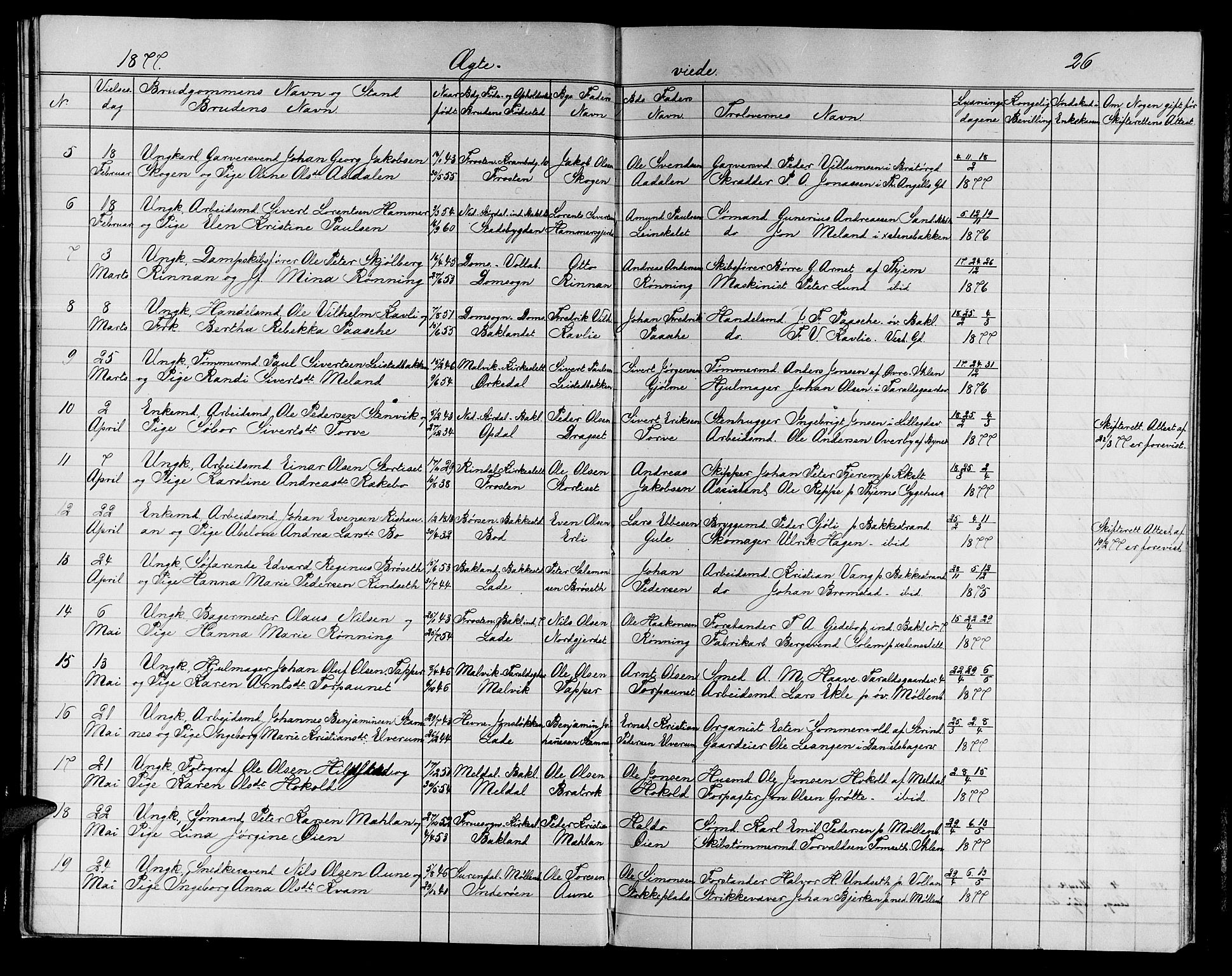 Ministerialprotokoller, klokkerbøker og fødselsregistre - Sør-Trøndelag, SAT/A-1456/604/L0221: Parish register (copy) no. 604C04, 1870-1885, p. 26