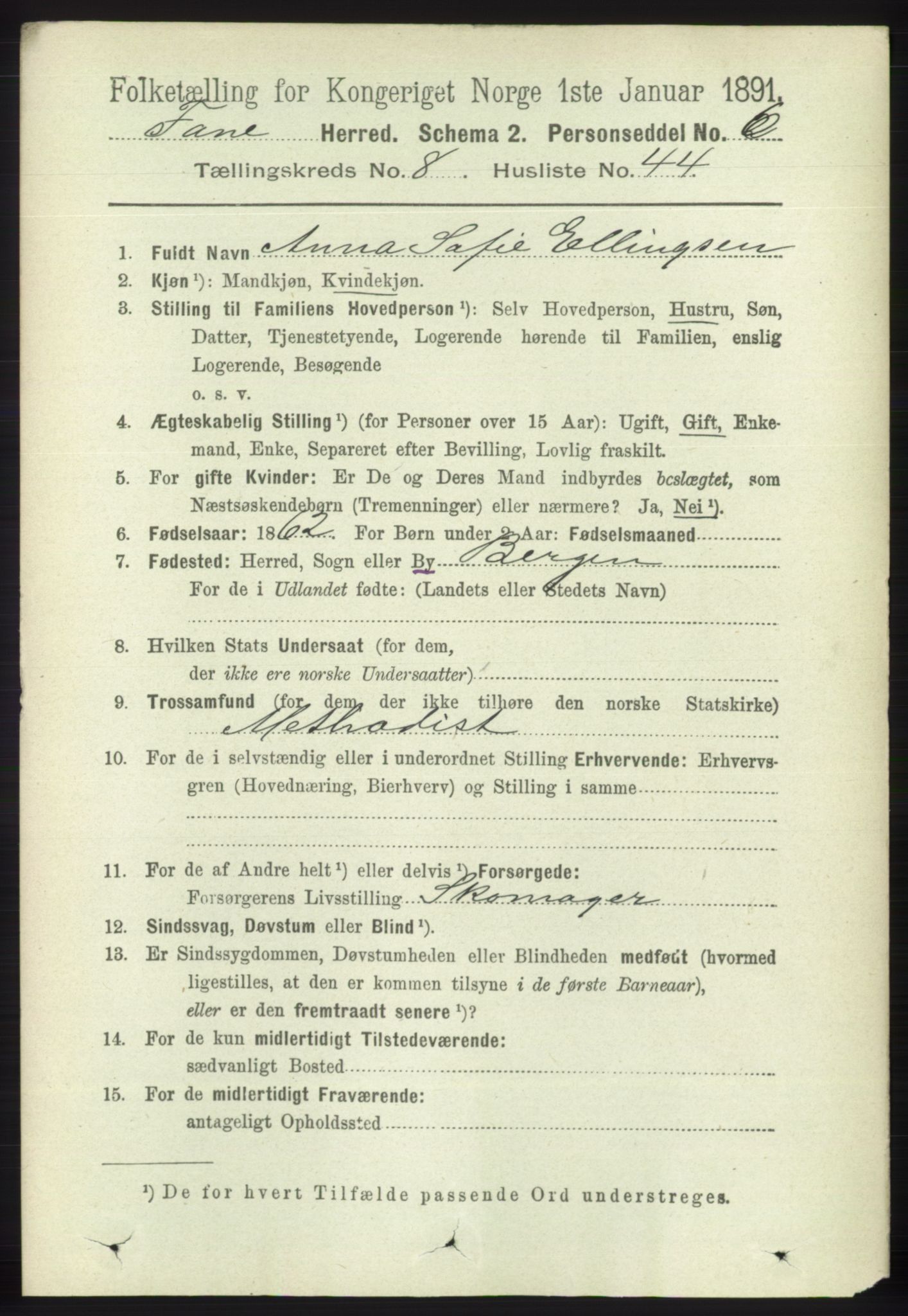 RA, 1891 census for 1249 Fana, 1891, p. 3800
