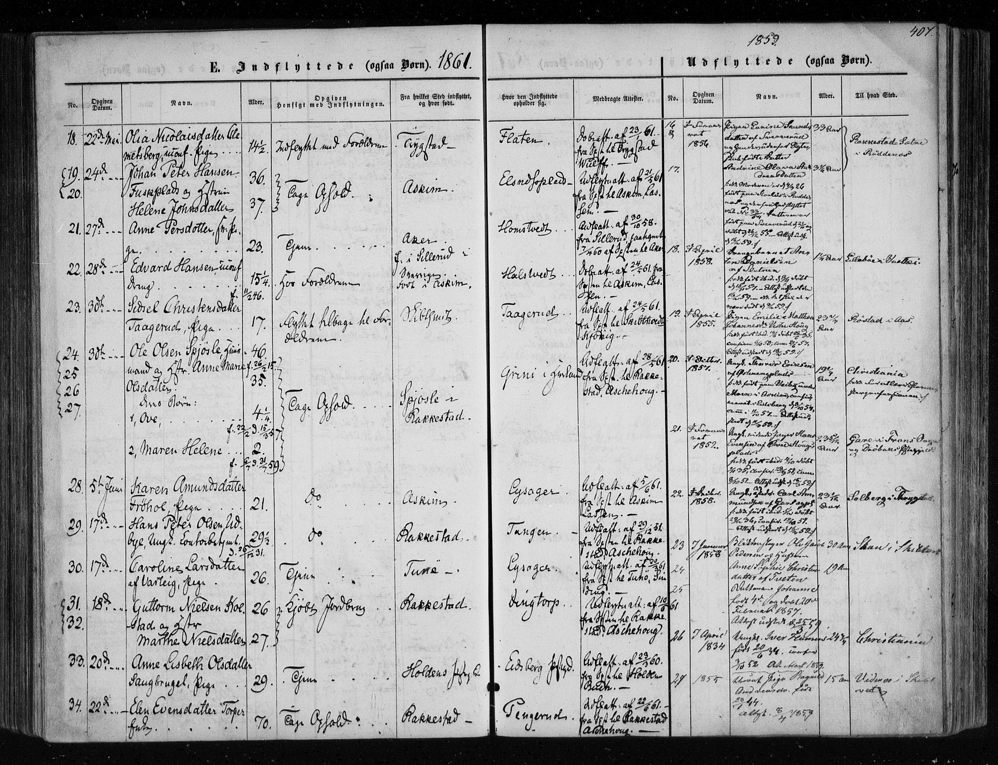 Eidsberg prestekontor Kirkebøker, SAO/A-10905/F/Fa/L0010.b: Parish register (official) no. I 10B, 1857-1866, p. 407