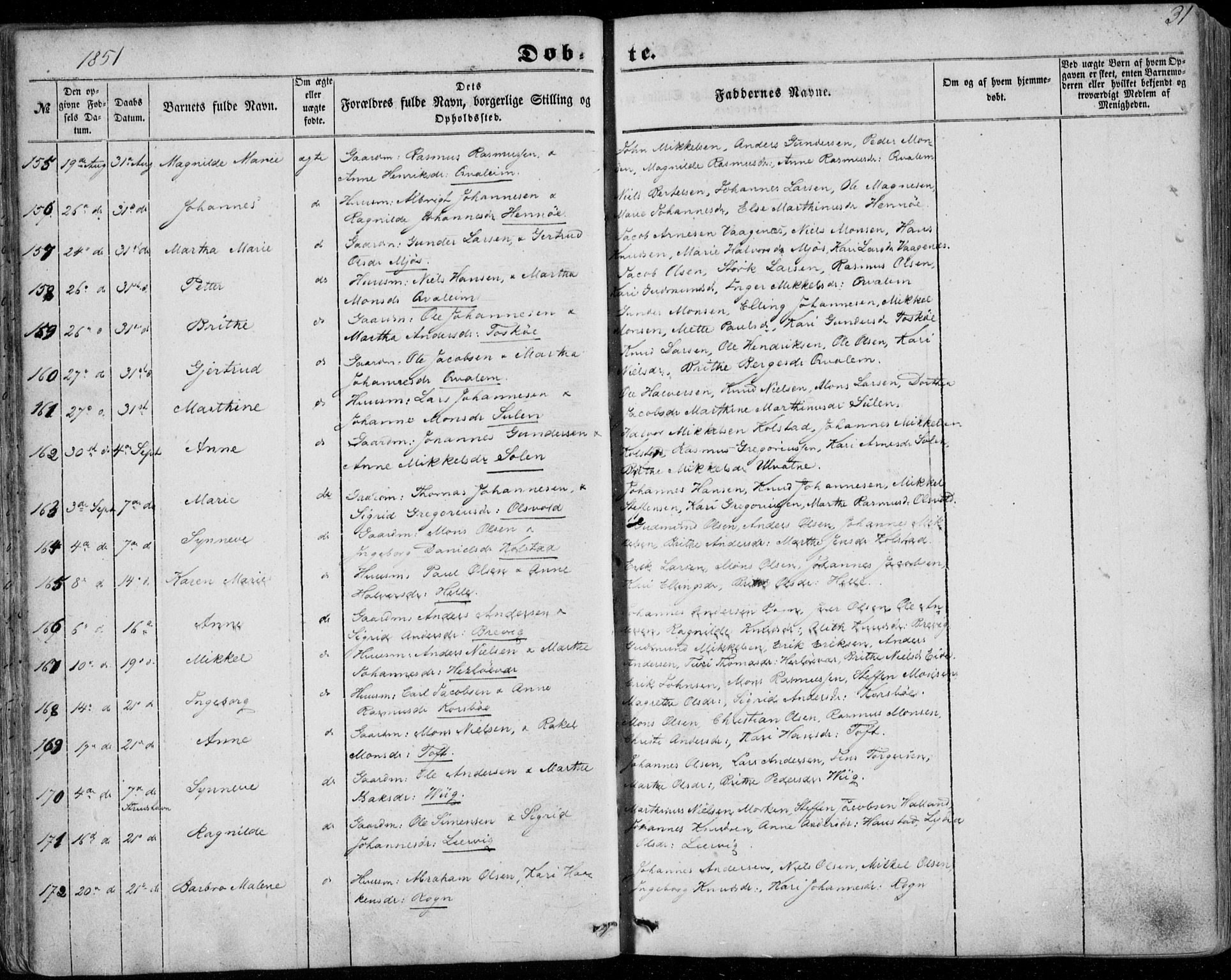 Manger sokneprestembete, AV/SAB-A-76801/H/Haa: Parish register (official) no. A 6, 1849-1859, p. 31