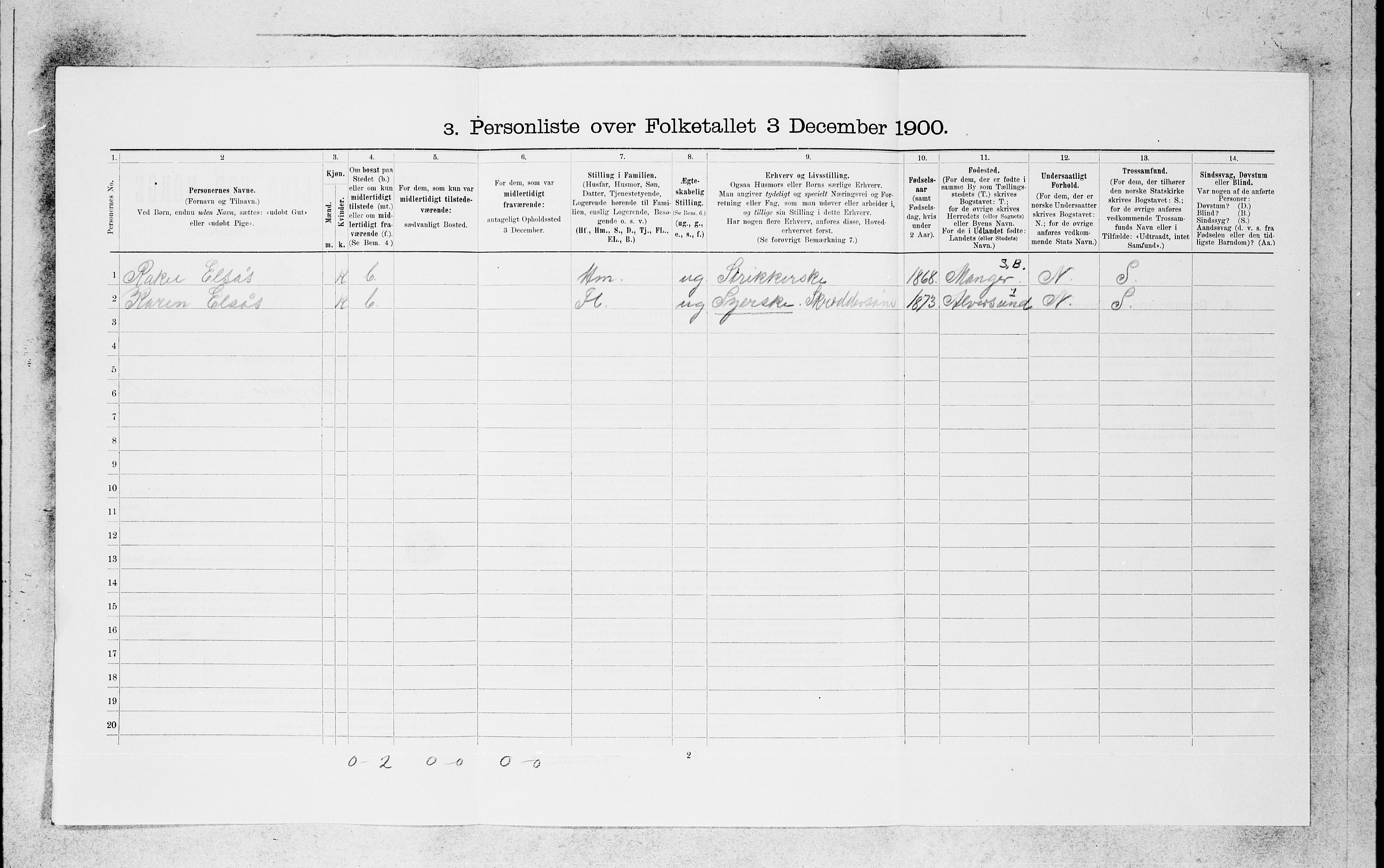 SAB, 1900 census for Bergen, 1900, p. 3801