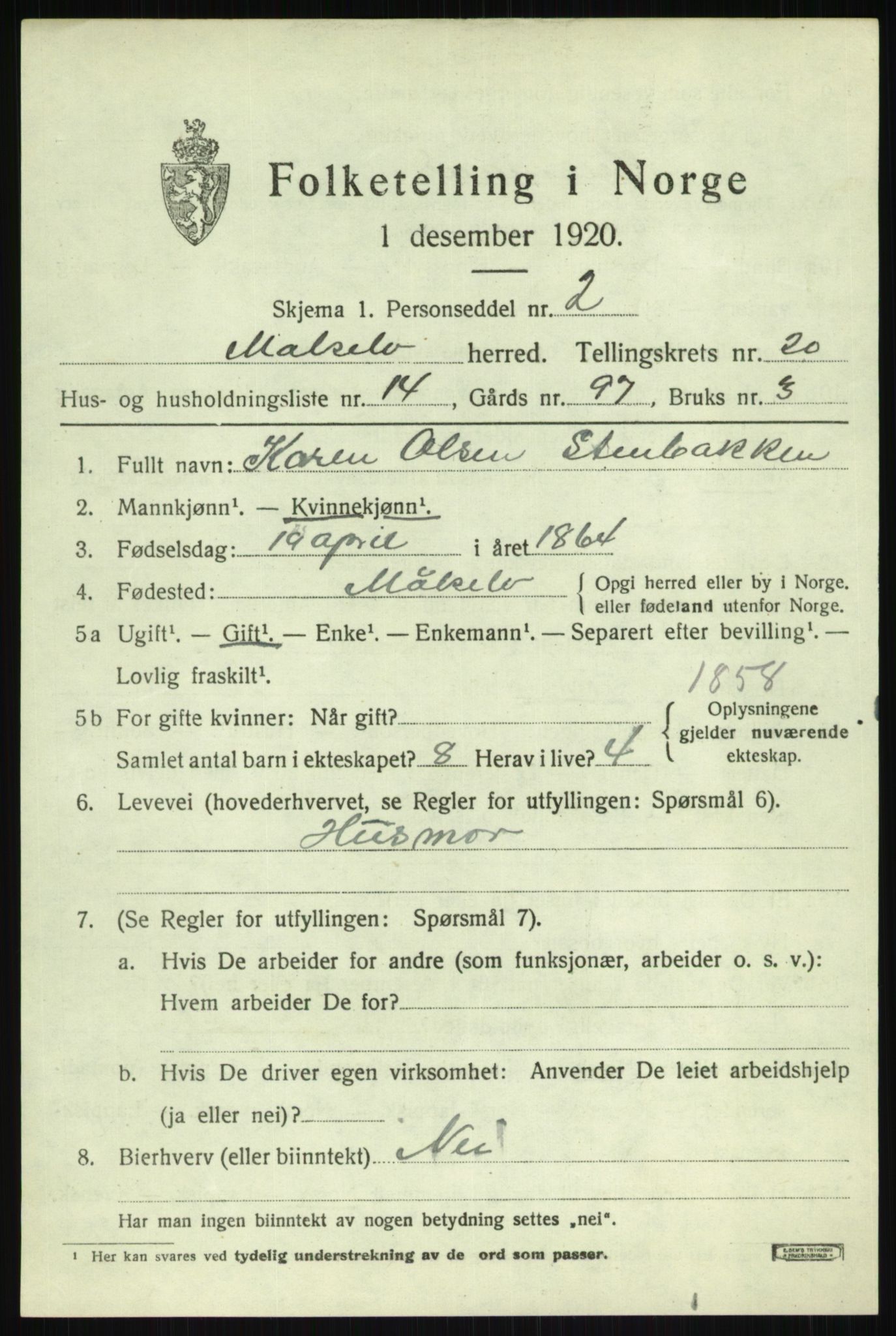 SATØ, 1920 census for Målselv, 1920, p. 9681