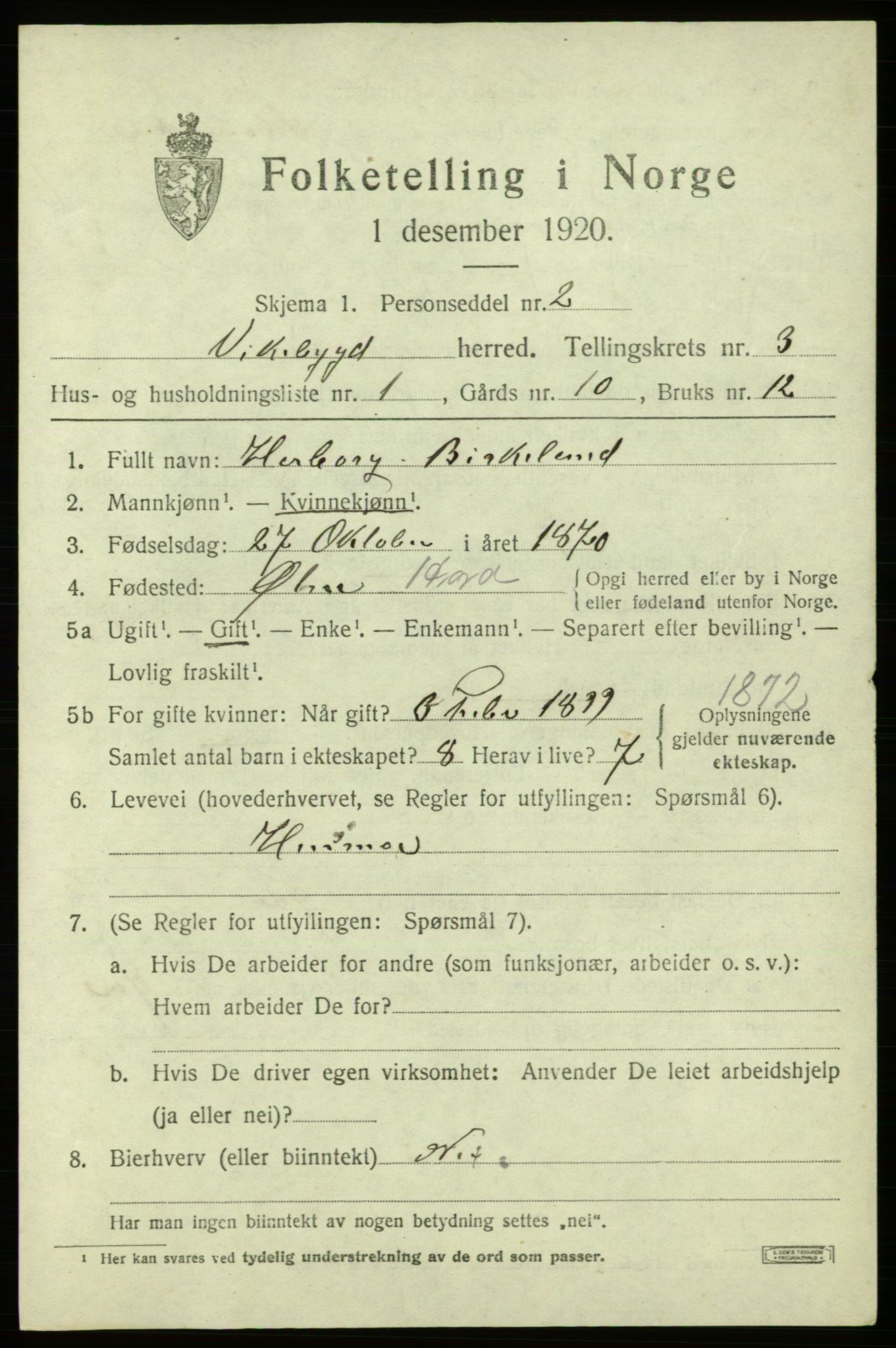 SAB, 1920 census for Vikebygd, 1920, p. 1169