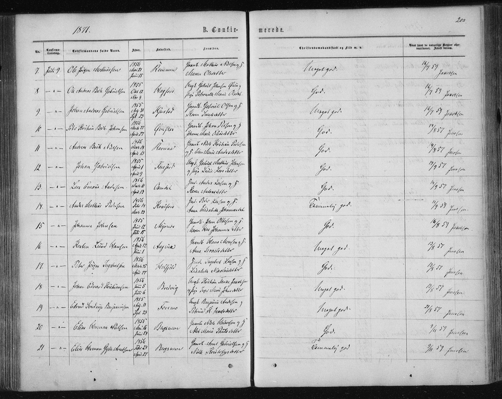 Ministerialprotokoller, klokkerbøker og fødselsregistre - Nordland, SAT/A-1459/820/L0294: Parish register (official) no. 820A15, 1866-1879, p. 203
