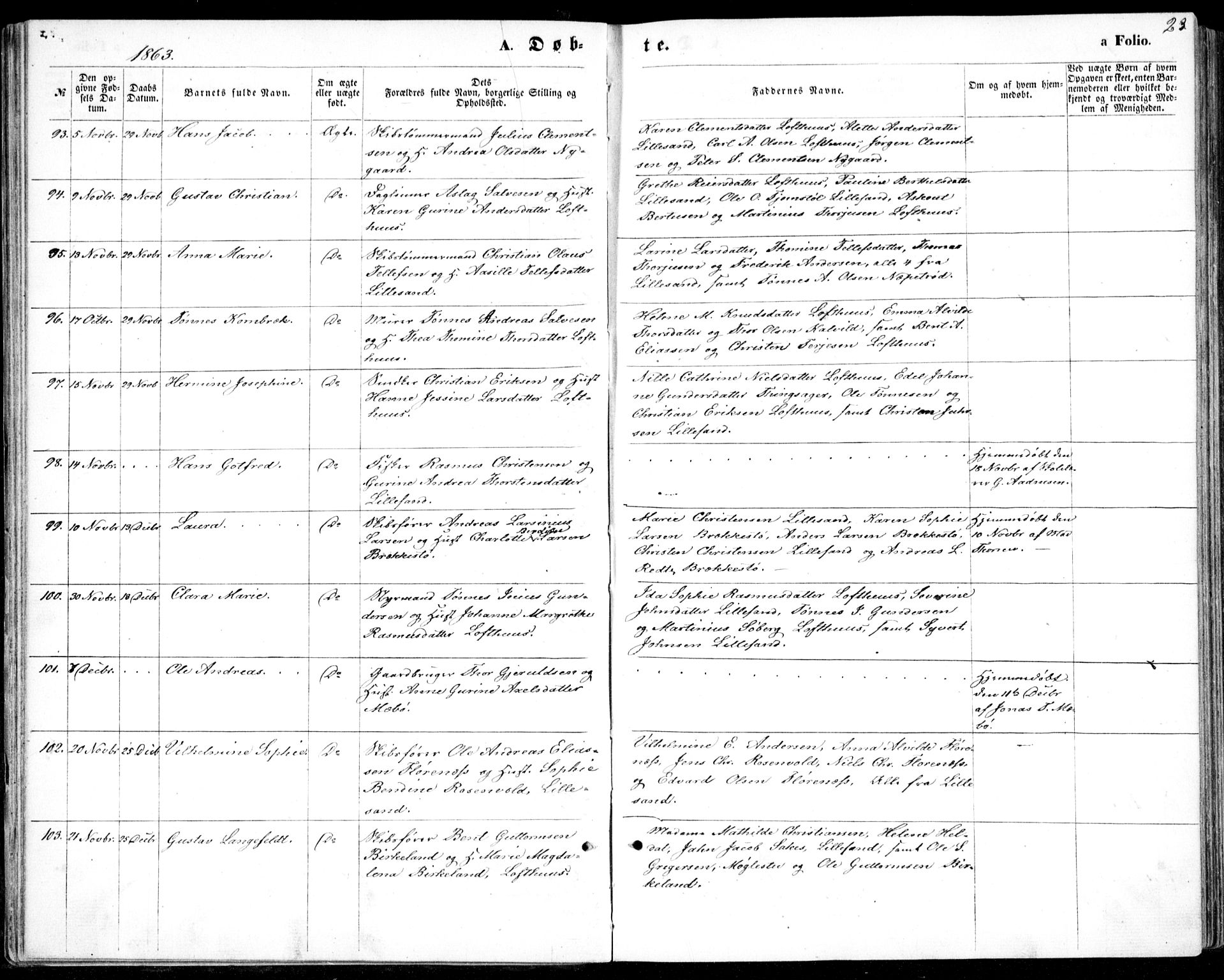 Vestre Moland sokneprestkontor, AV/SAK-1111-0046/F/Fb/Fbb/L0004: Parish register (copy) no. B 4, 1861-1872, p. 23