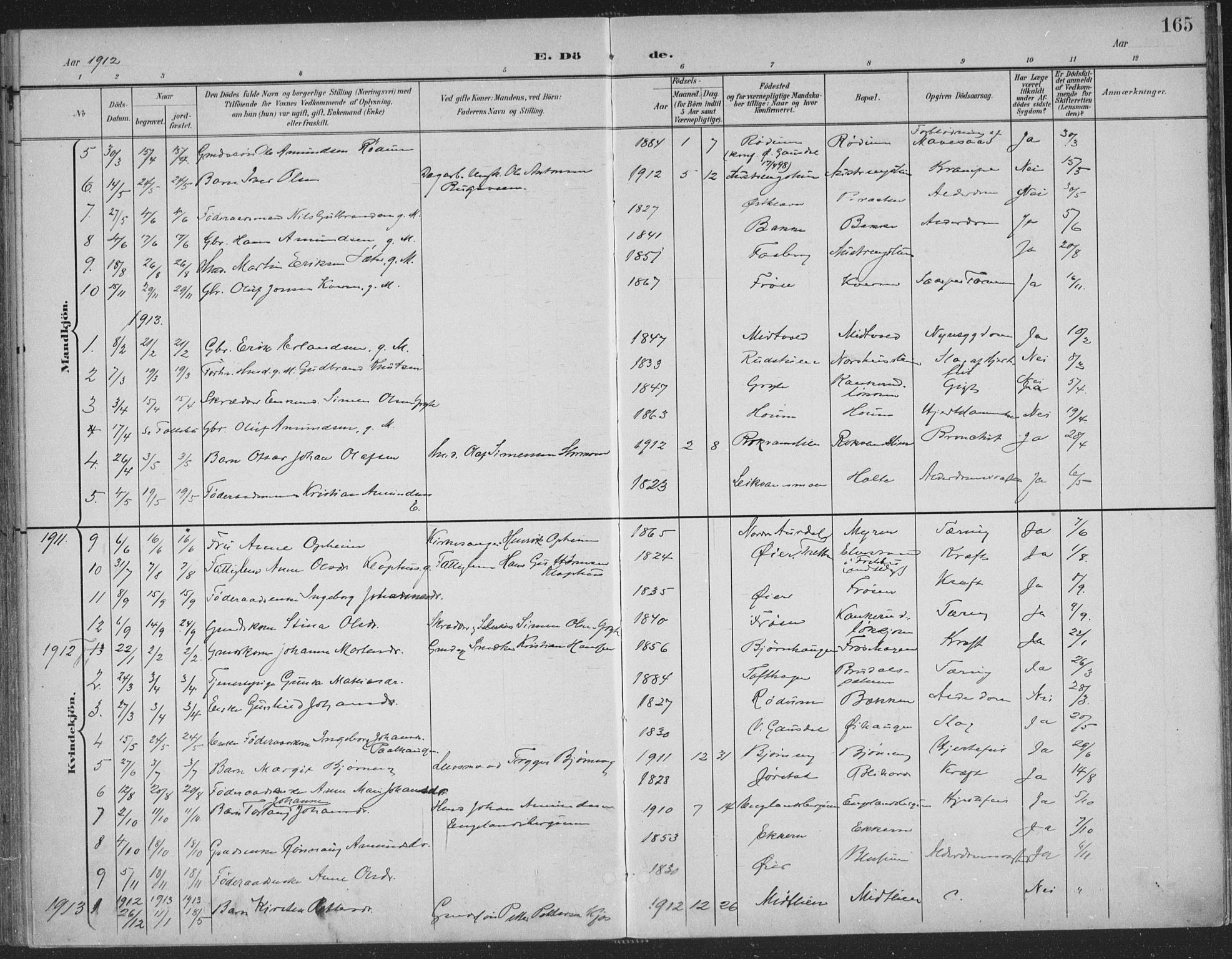 Østre Gausdal prestekontor, SAH/PREST-092/H/Ha/Haa/L0004: Parish register (official) no. 4, 1898-1914, p. 165