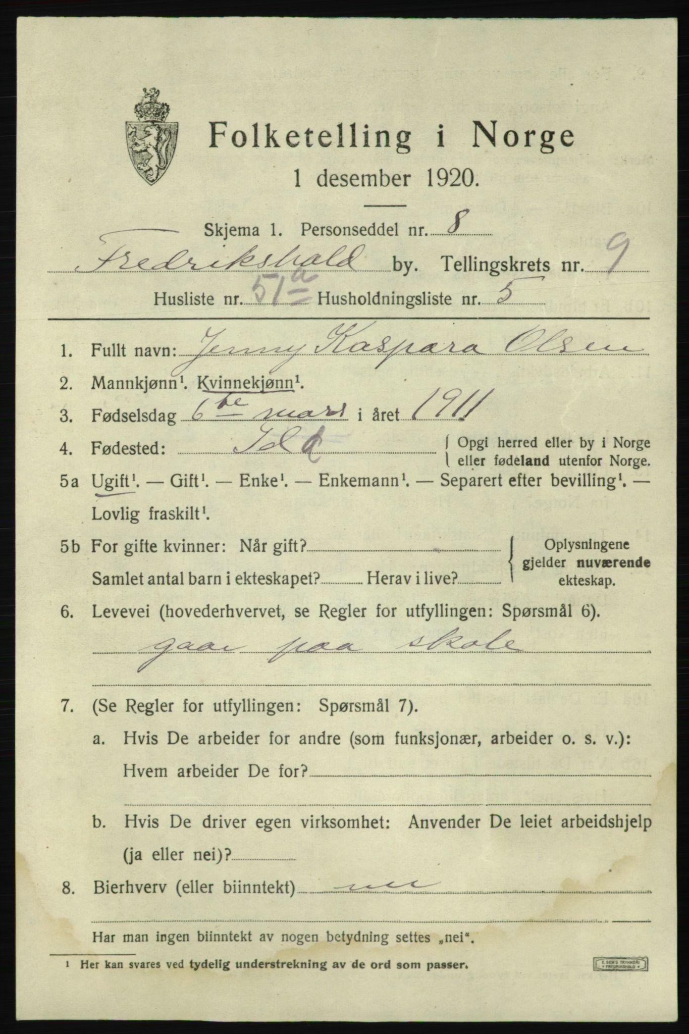 SAO, 1920 census for Fredrikshald, 1920, p. 17177