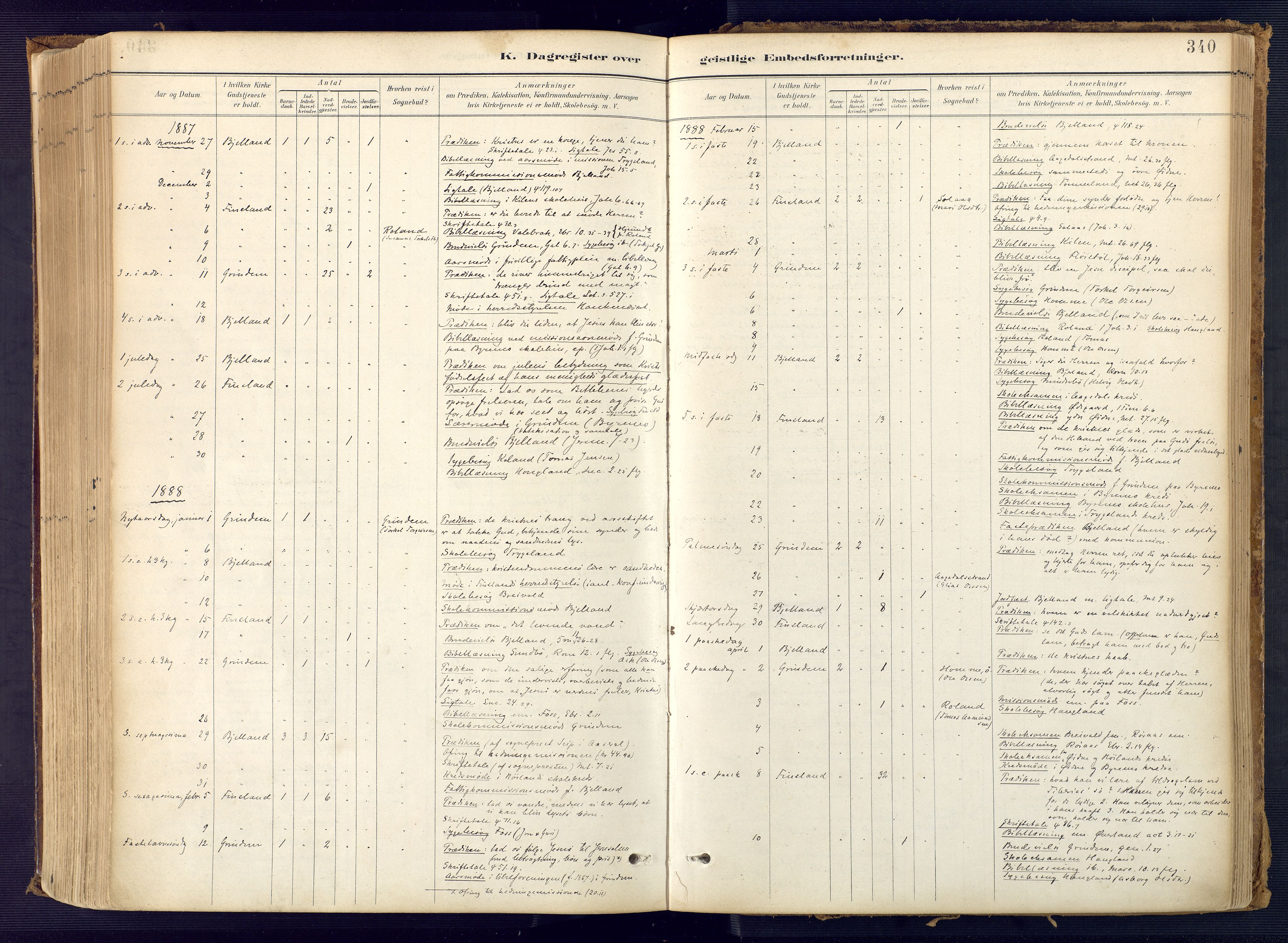 Bjelland sokneprestkontor, SAK/1111-0005/F/Fa/Faa/L0004: Parish register (official) no. A 4, 1887-1923, p. 340