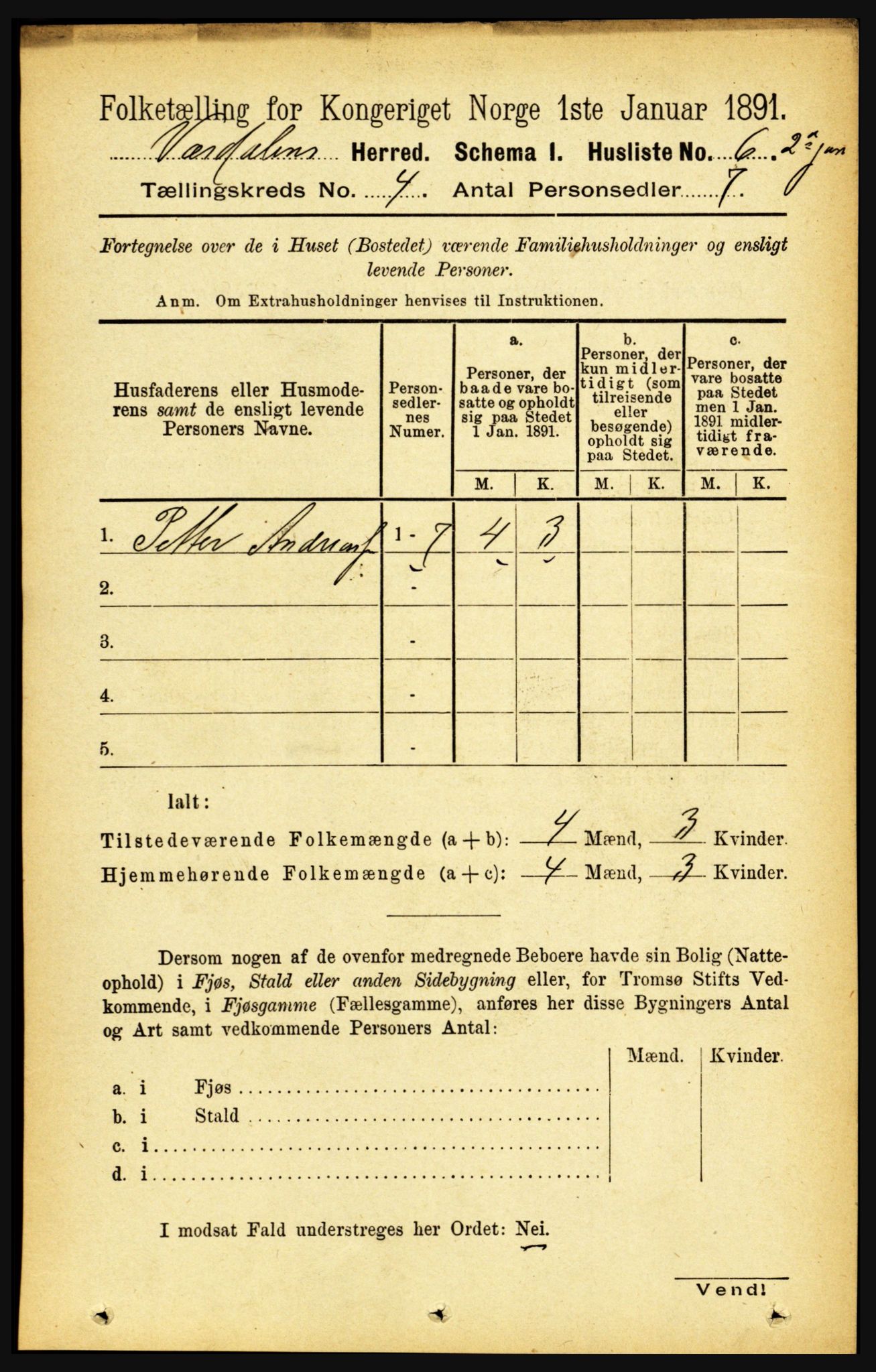 RA, 1891 census for 1721 Verdal, 1891, p. 2409