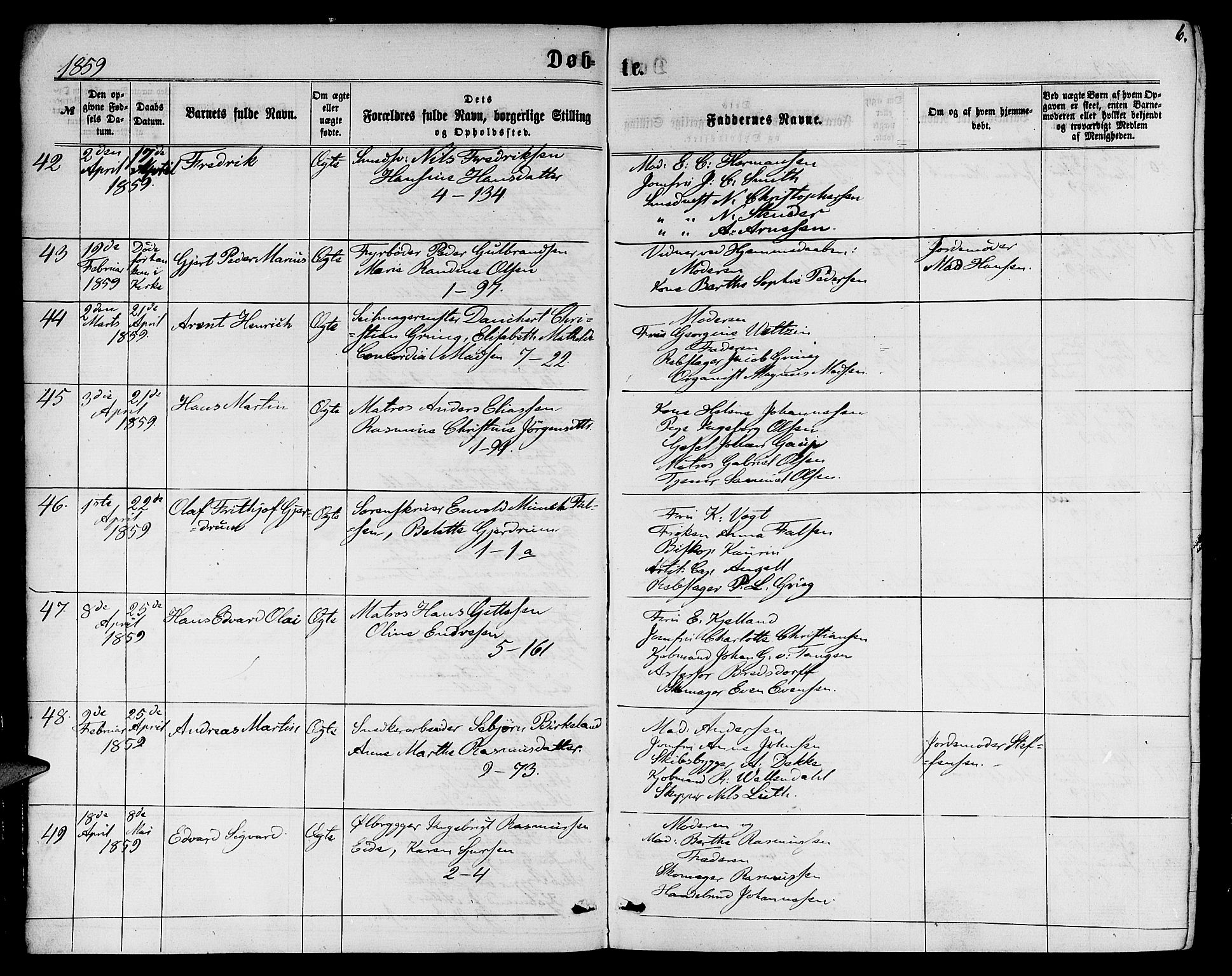 Nykirken Sokneprestembete, AV/SAB-A-77101/H/Hab: Parish register (copy) no. B 2, 1859-1868, p. 6