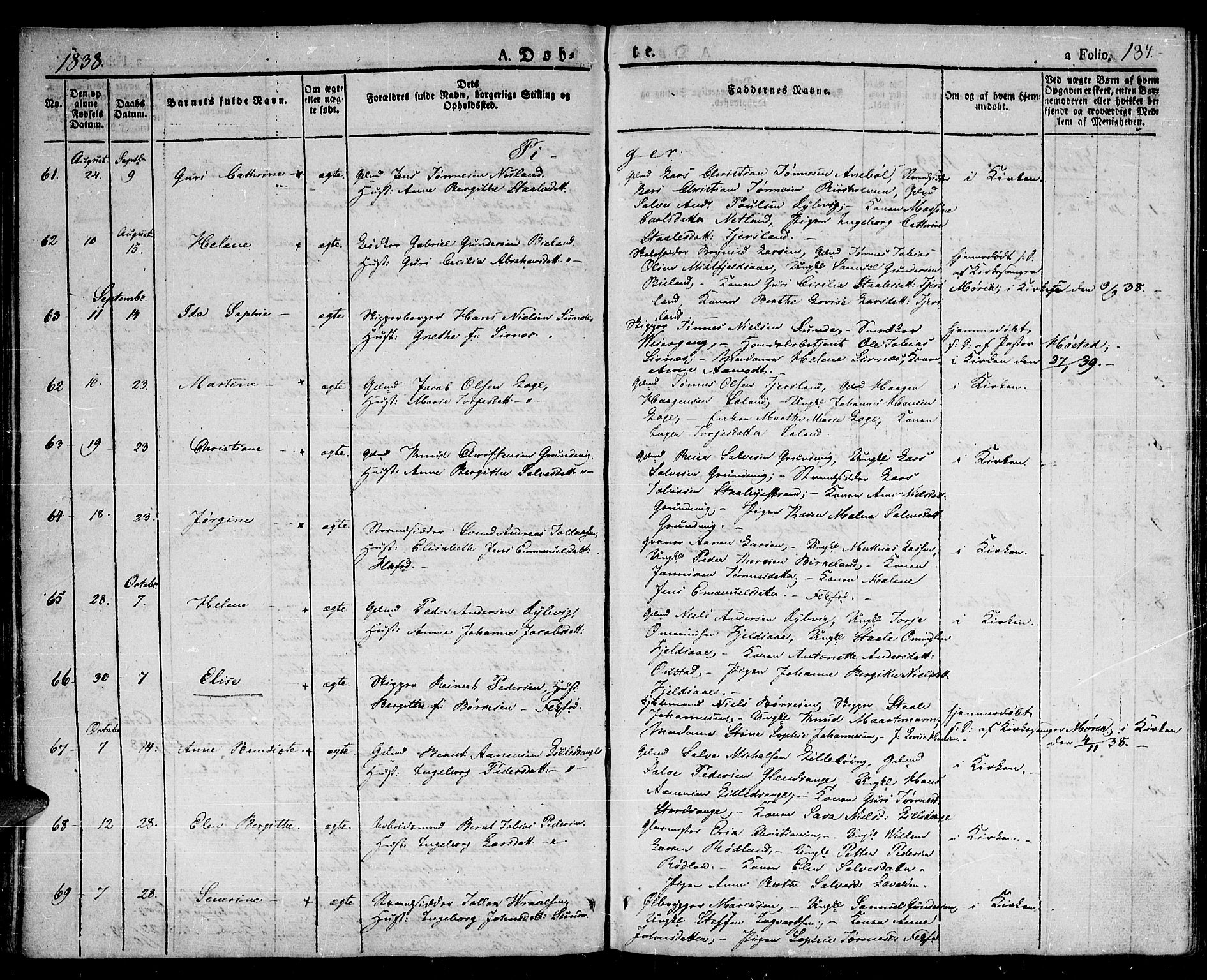 Flekkefjord sokneprestkontor, SAK/1111-0012/F/Fb/Fbc/L0004: Parish register (copy) no. B 4, 1827-1846, p. 134
