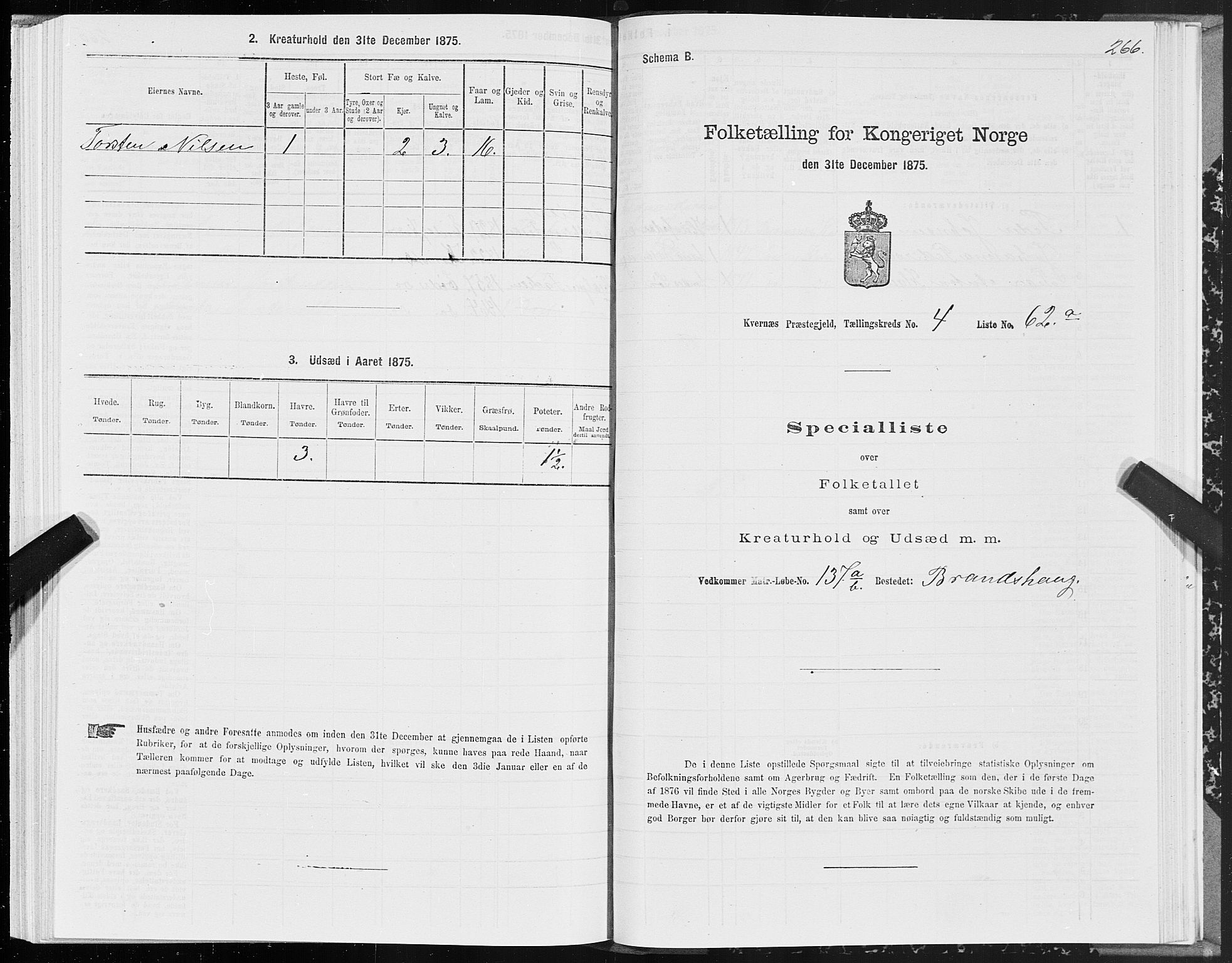 SAT, 1875 census for 1553P Kvernes, 1875, p. 2266