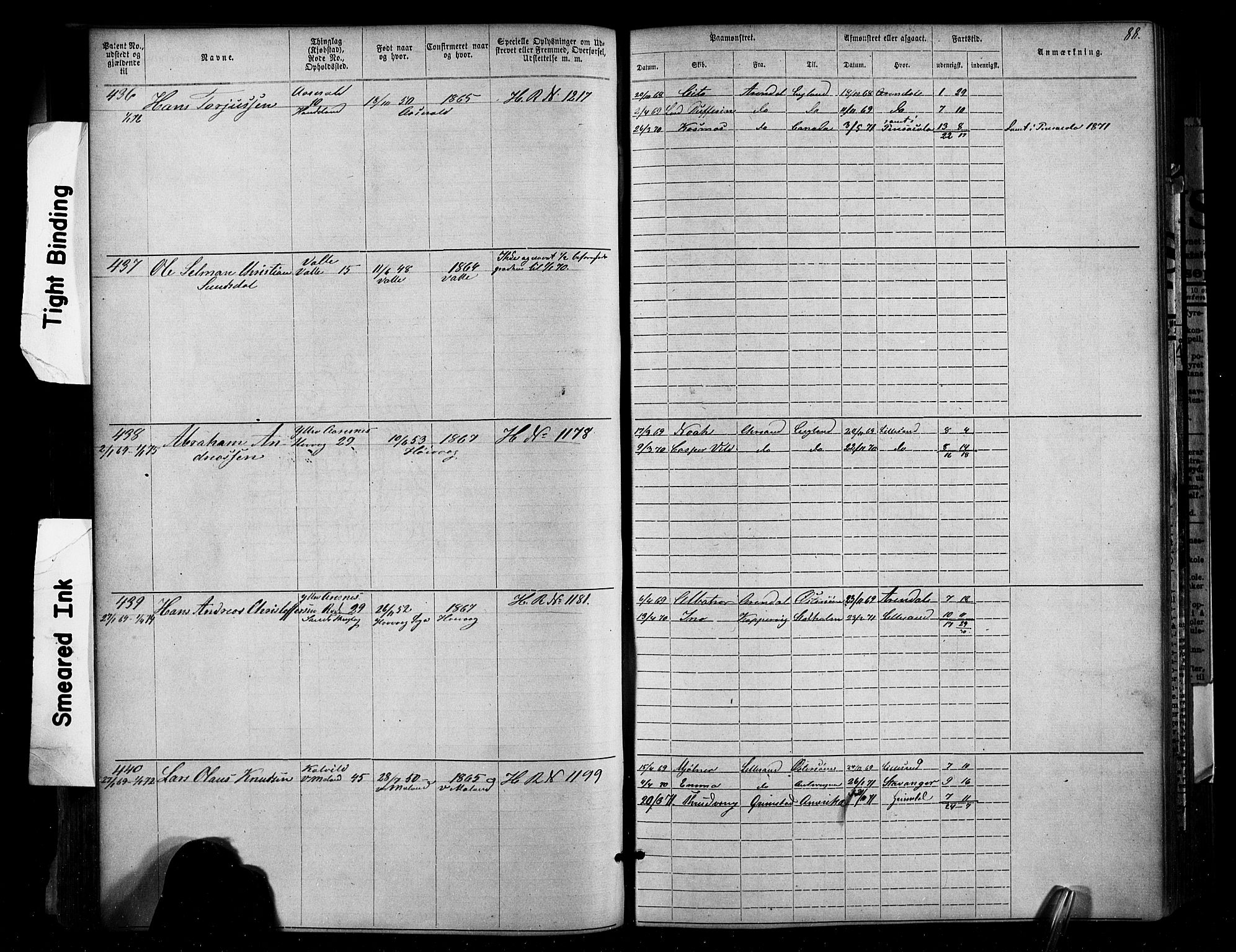 Lillesand mønstringskrets, SAK/2031-0014/F/Fa/L0002: Annotasjonsrulle nr 1-1910 med register, W-8, 1868-1891, p. 91