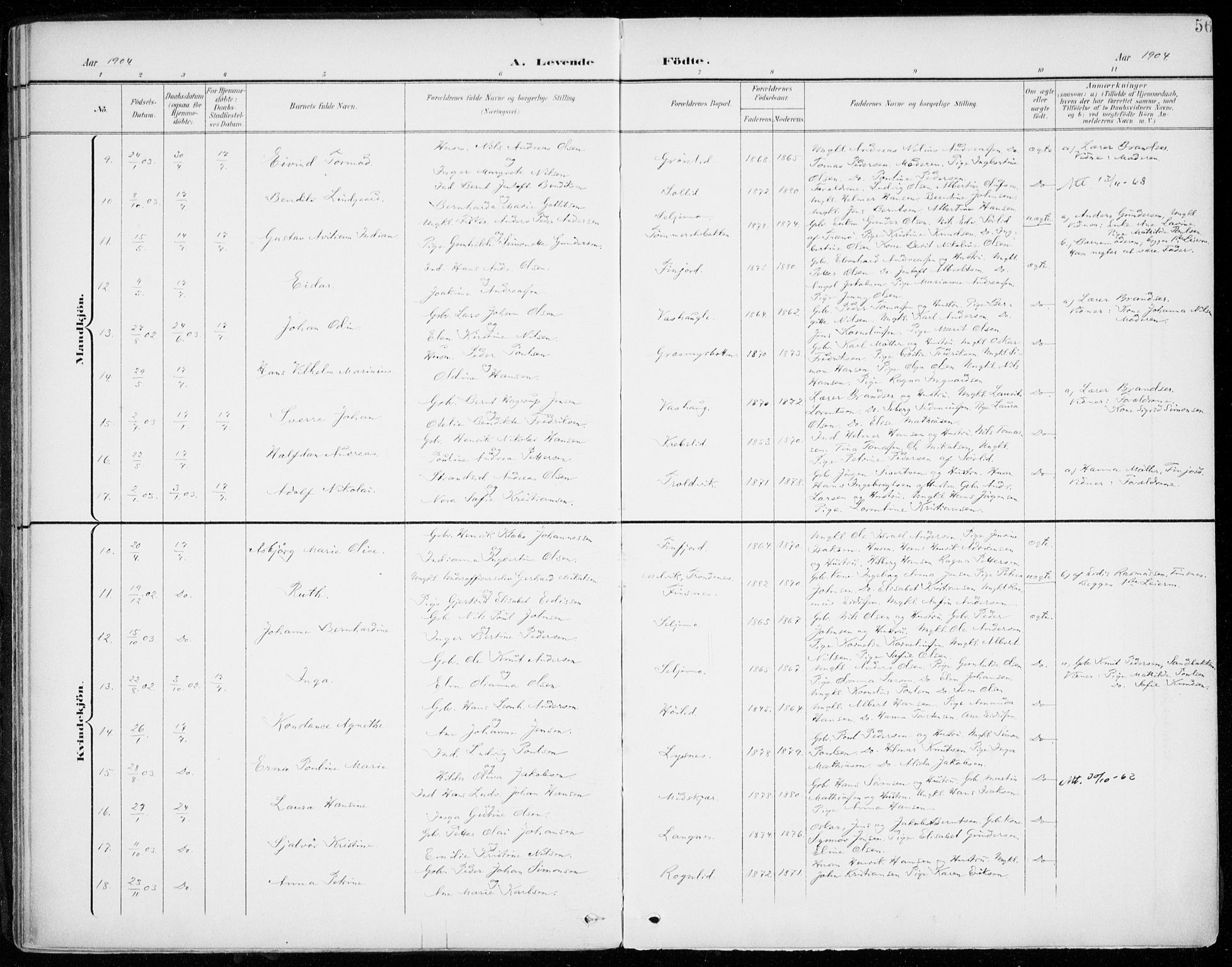 Lenvik sokneprestembete, SATØ/S-1310/H/Ha/Haa/L0014kirke: Parish register (official) no. 14, 1899-1909, p. 56