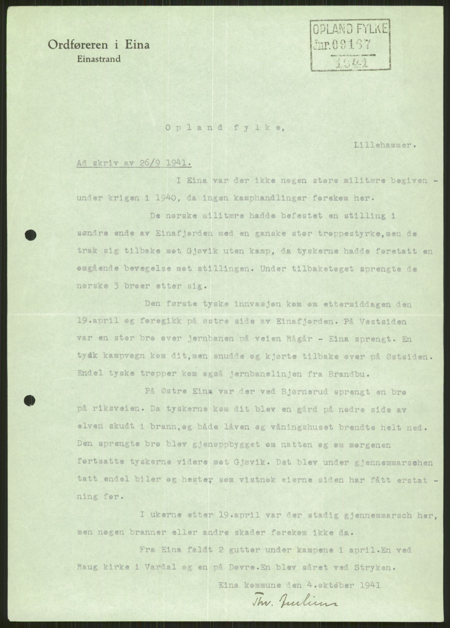 Forsvaret, Forsvarets krigshistoriske avdeling, RA/RAFA-2017/Y/Ya/L0014: II-C-11-31 - Fylkesmenn.  Rapporter om krigsbegivenhetene 1940., 1940, p. 147