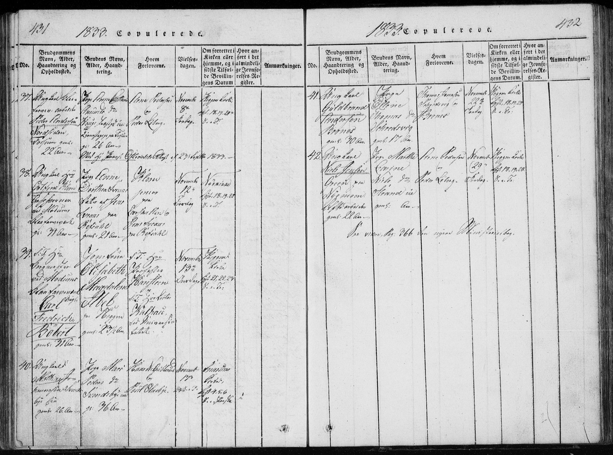 Modum kirkebøker, AV/SAKO-A-234/G/Ga/L0002: Parish register (copy) no. I 2, 1824-1832, p. 431-432