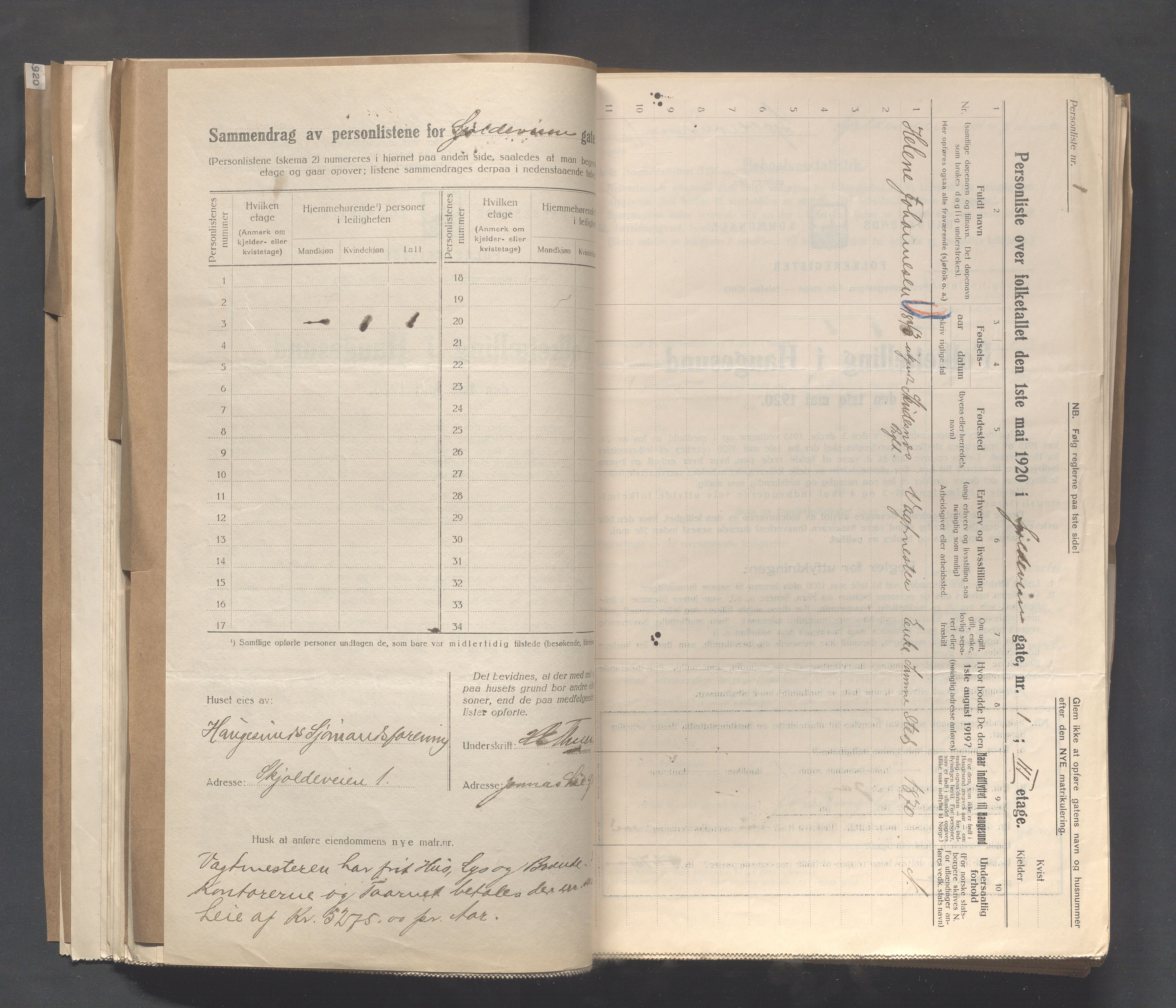 IKAR, Local census 1.5.1920 for Haugesund, 1920, p. 3768