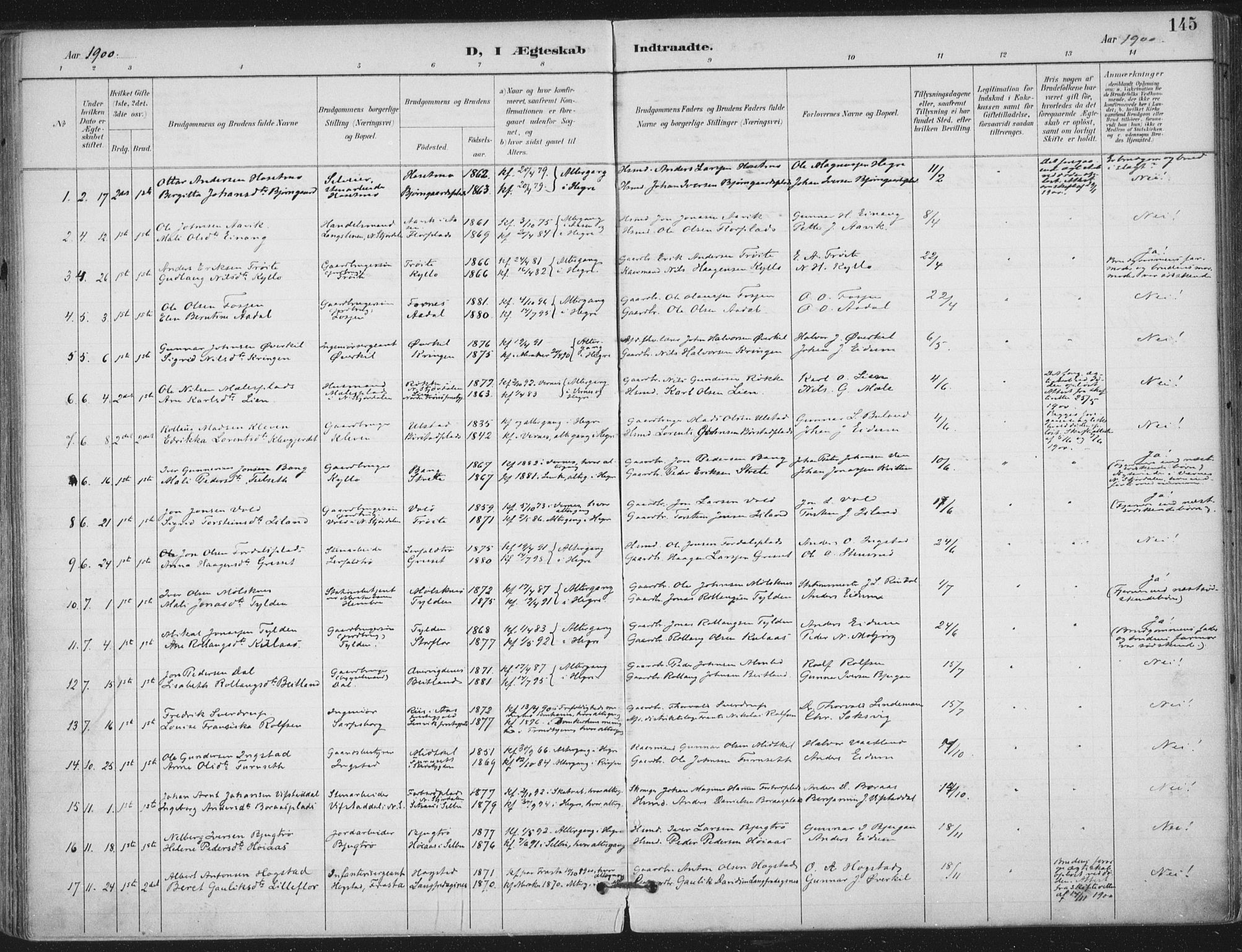 Ministerialprotokoller, klokkerbøker og fødselsregistre - Nord-Trøndelag, SAT/A-1458/703/L0031: Parish register (official) no. 703A04, 1893-1914, p. 145