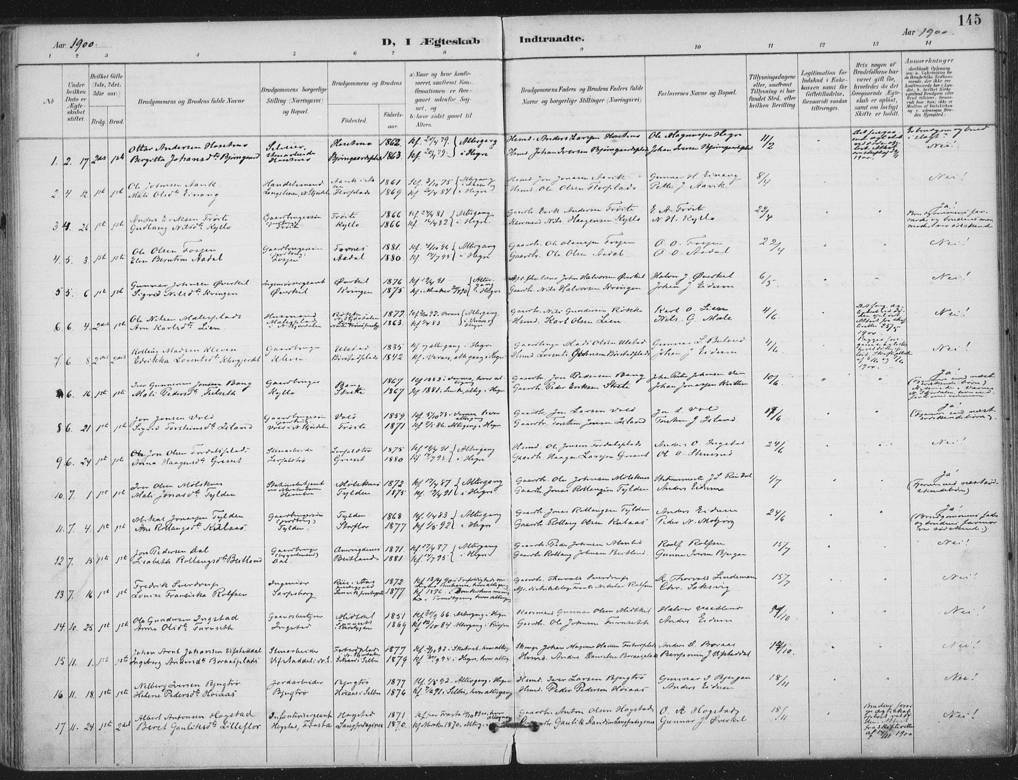 Ministerialprotokoller, klokkerbøker og fødselsregistre - Nord-Trøndelag, AV/SAT-A-1458/703/L0031: Parish register (official) no. 703A04, 1893-1914, p. 145