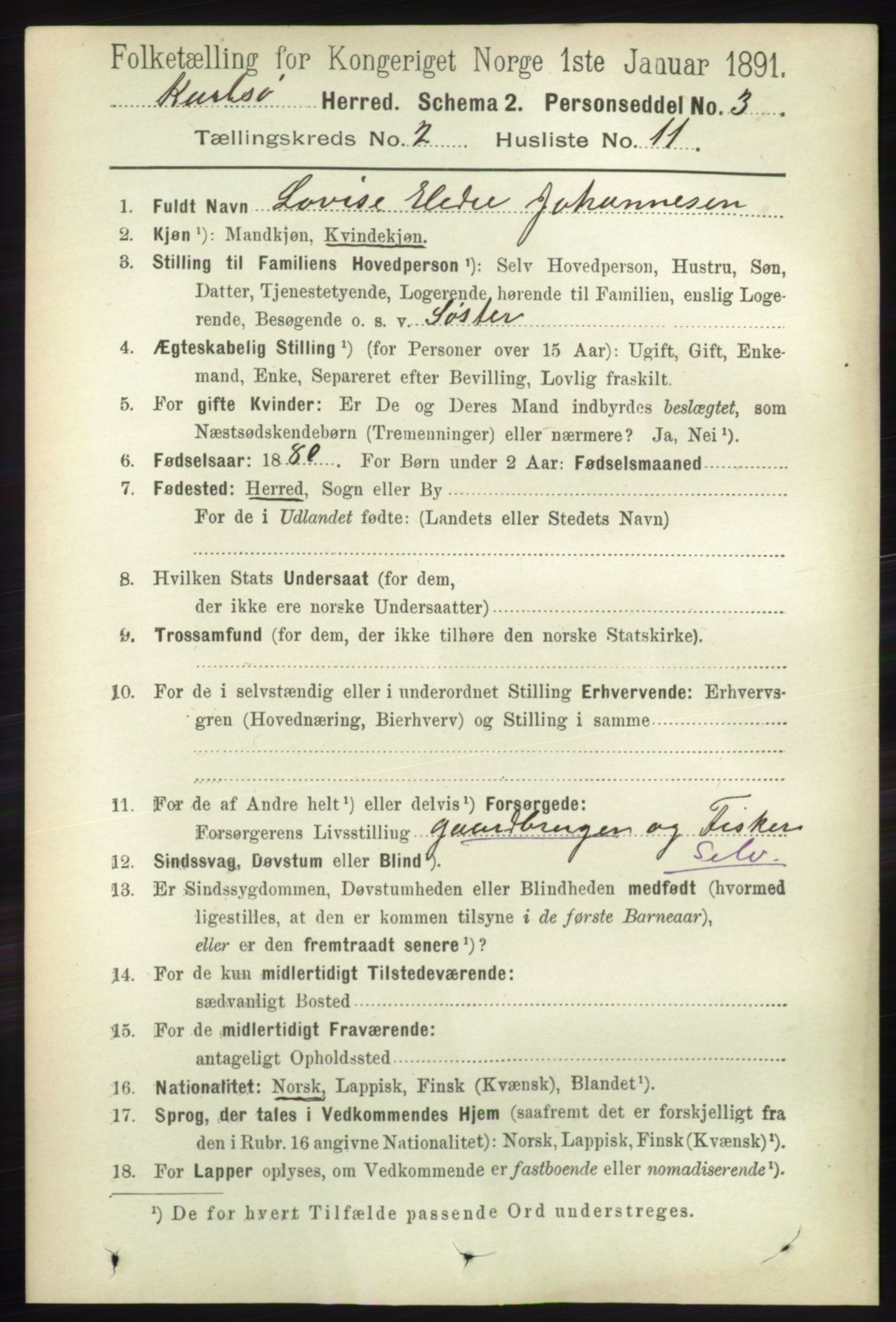 RA, 1891 census for 1936 Karlsøy, 1891, p. 468