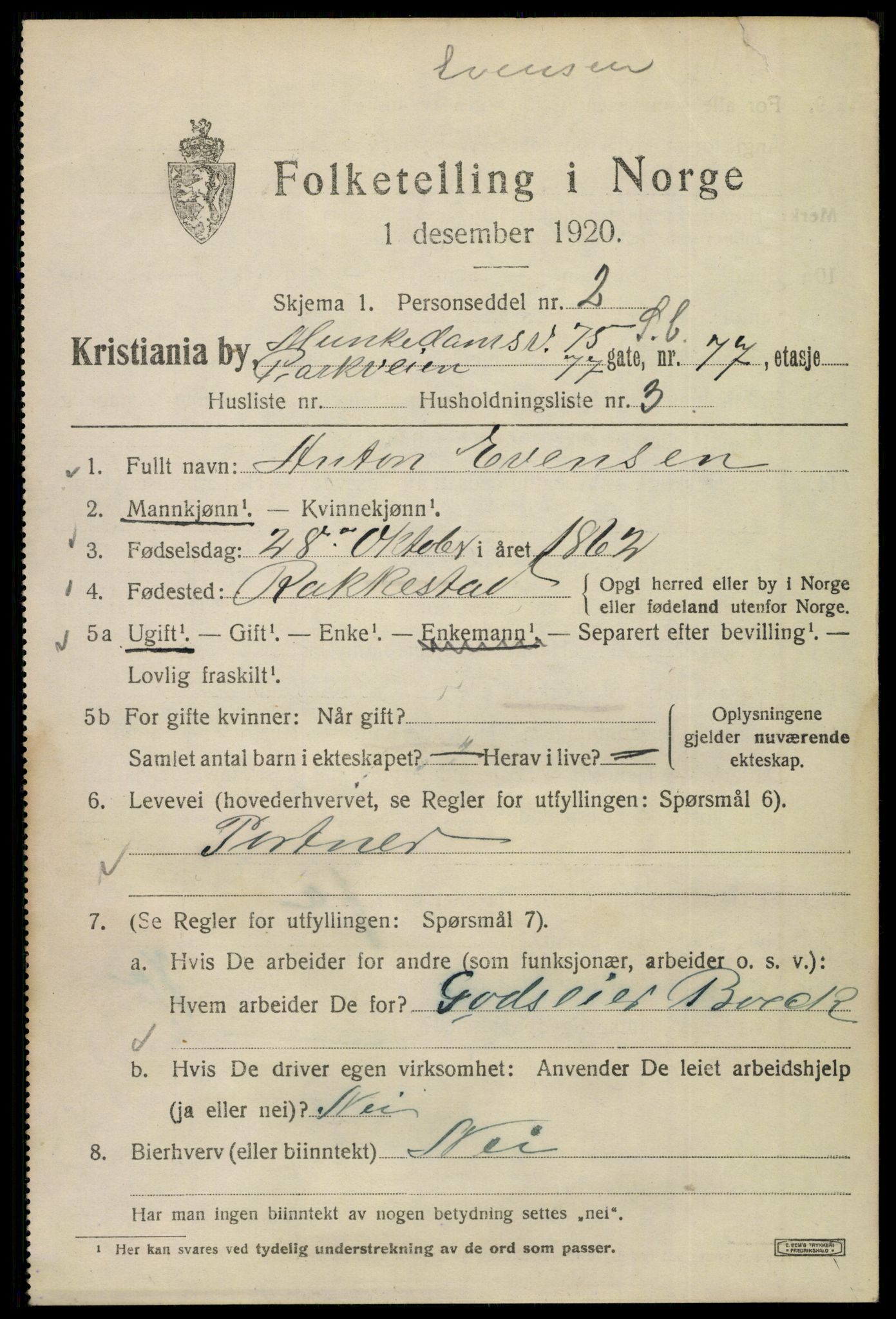 SAO, 1920 census for Kristiania, 1920, p. 445685