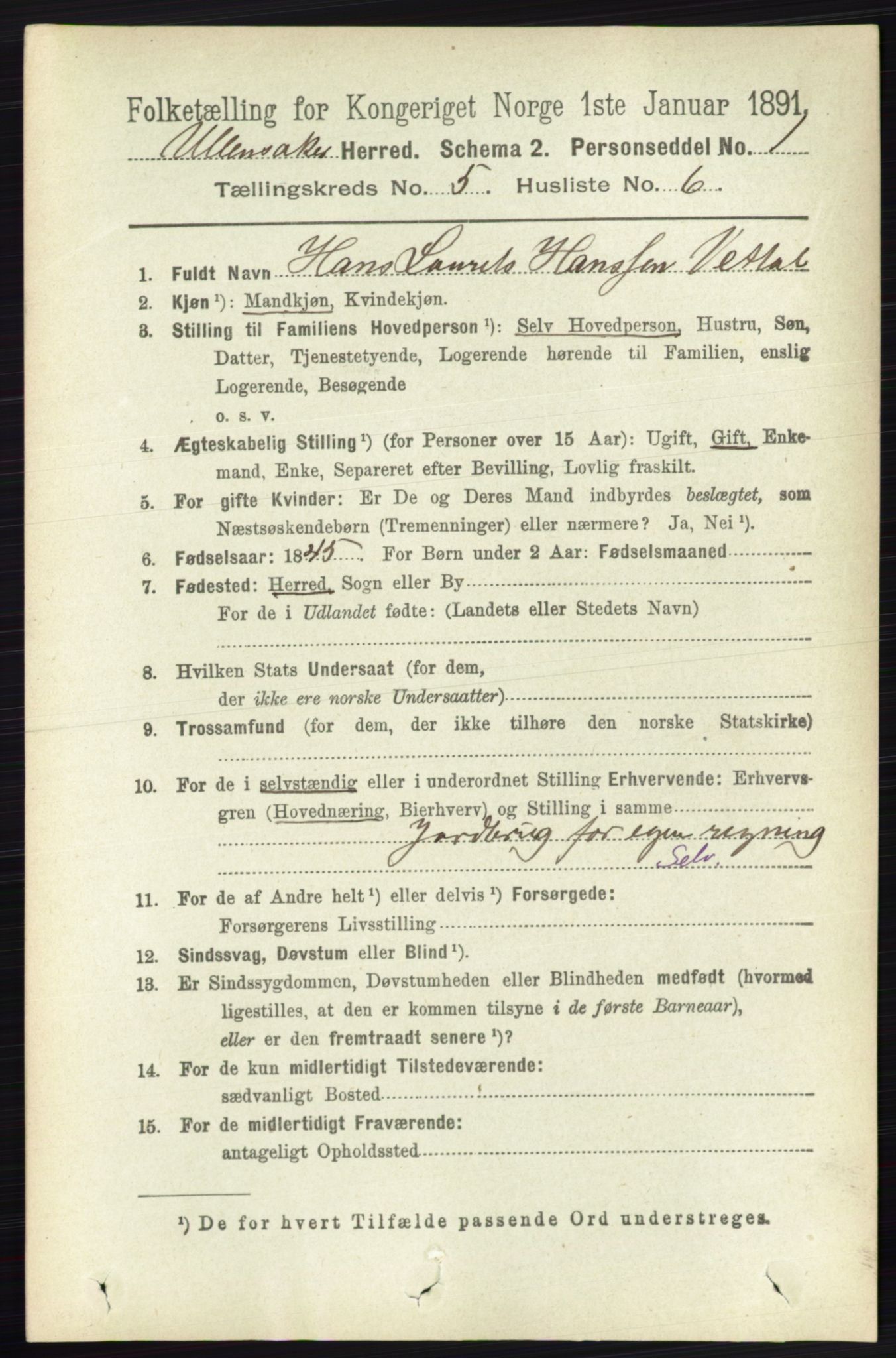RA, 1891 census for 0235 Ullensaker, 1891, p. 2128