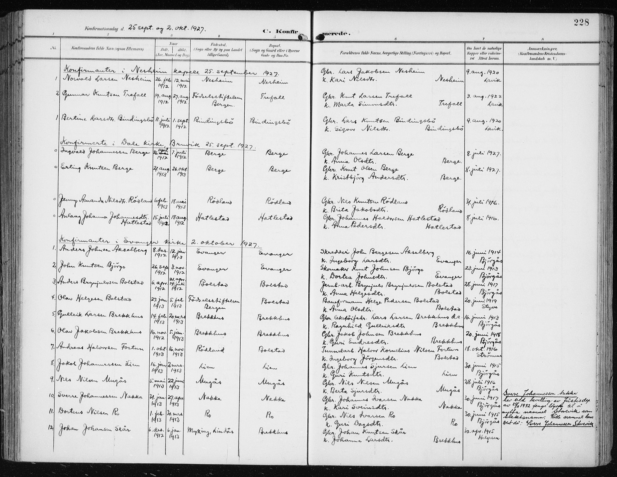 Evanger sokneprestembete, SAB/A-99924: Parish register (official) no. A  3, 1900-1930, p. 228