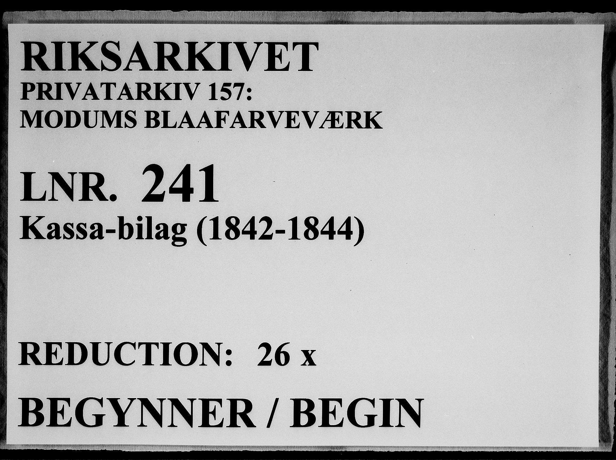 Modums Blaafarveværk, RA/PA-0157/G/Gd/Gdc/L0241/0001: -- / Kassa-bilag, 1842-1844, p. 1