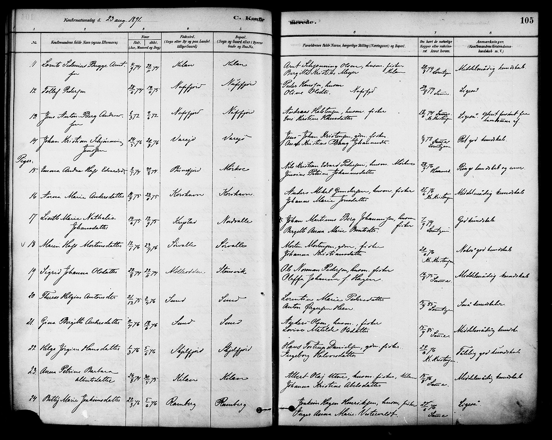 Ministerialprotokoller, klokkerbøker og fødselsregistre - Nordland, AV/SAT-A-1459/885/L1204: Parish register (official) no. 885A05, 1878-1892, p. 105