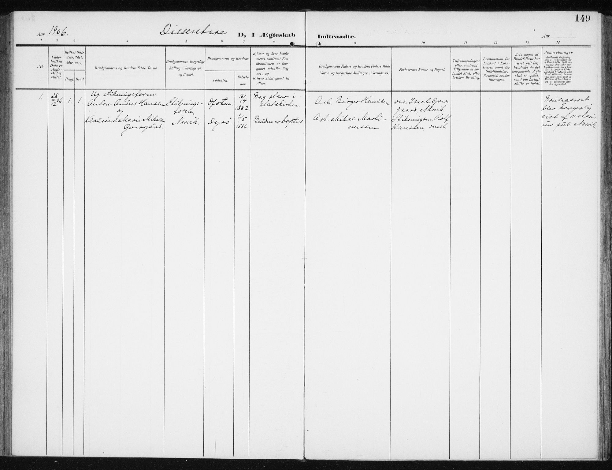 Sand/Bjarkøy sokneprestkontor, AV/SATØ-S-0811/I/Ia/Iaa/L0005kirke: Parish register (official) no. 5, 1905-1914, p. 149