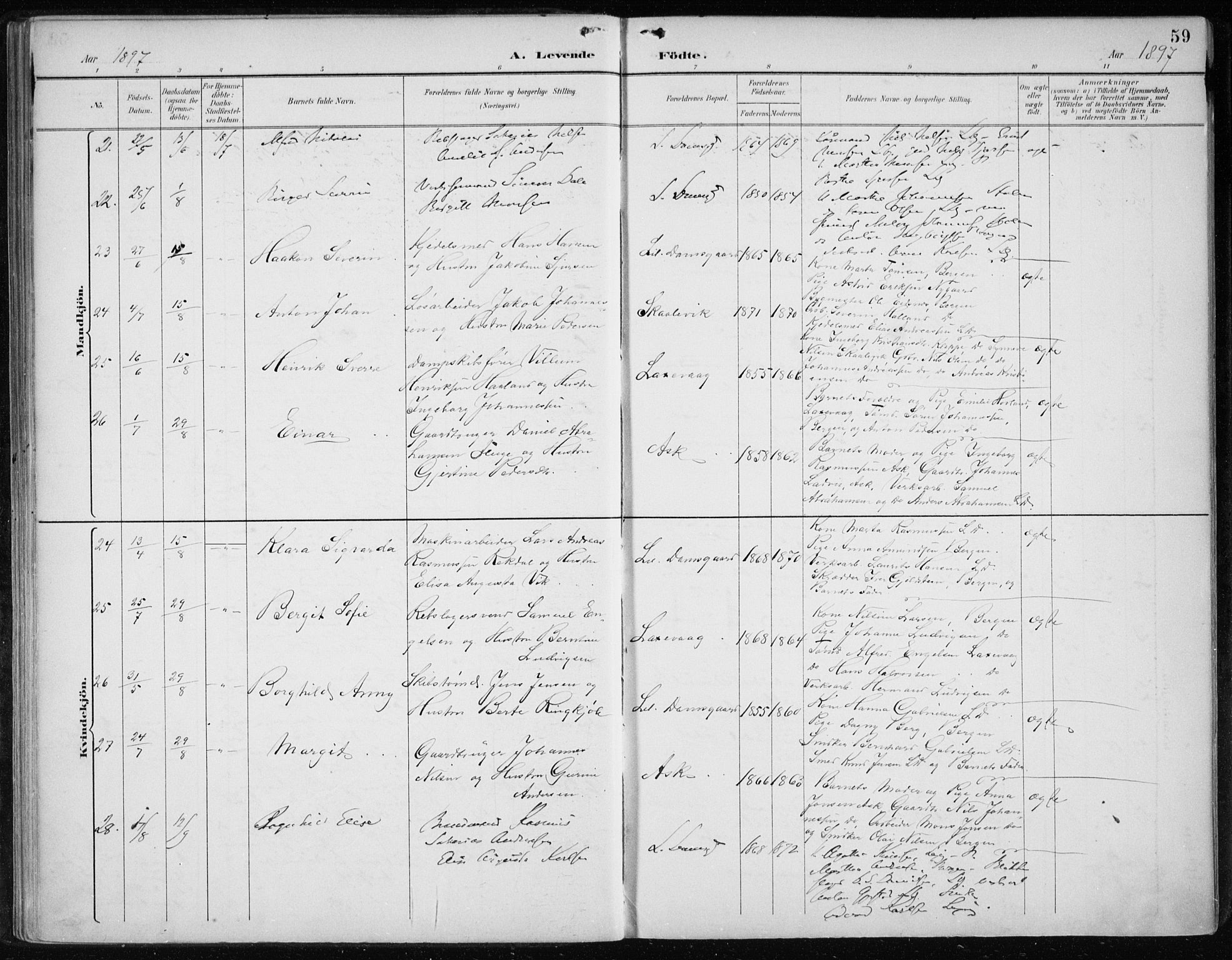 Askøy Sokneprestembete, AV/SAB-A-74101/H/Ha/Haa/Haae/L0003: Parish register (official) no. E 3, 1891-1903, p. 59