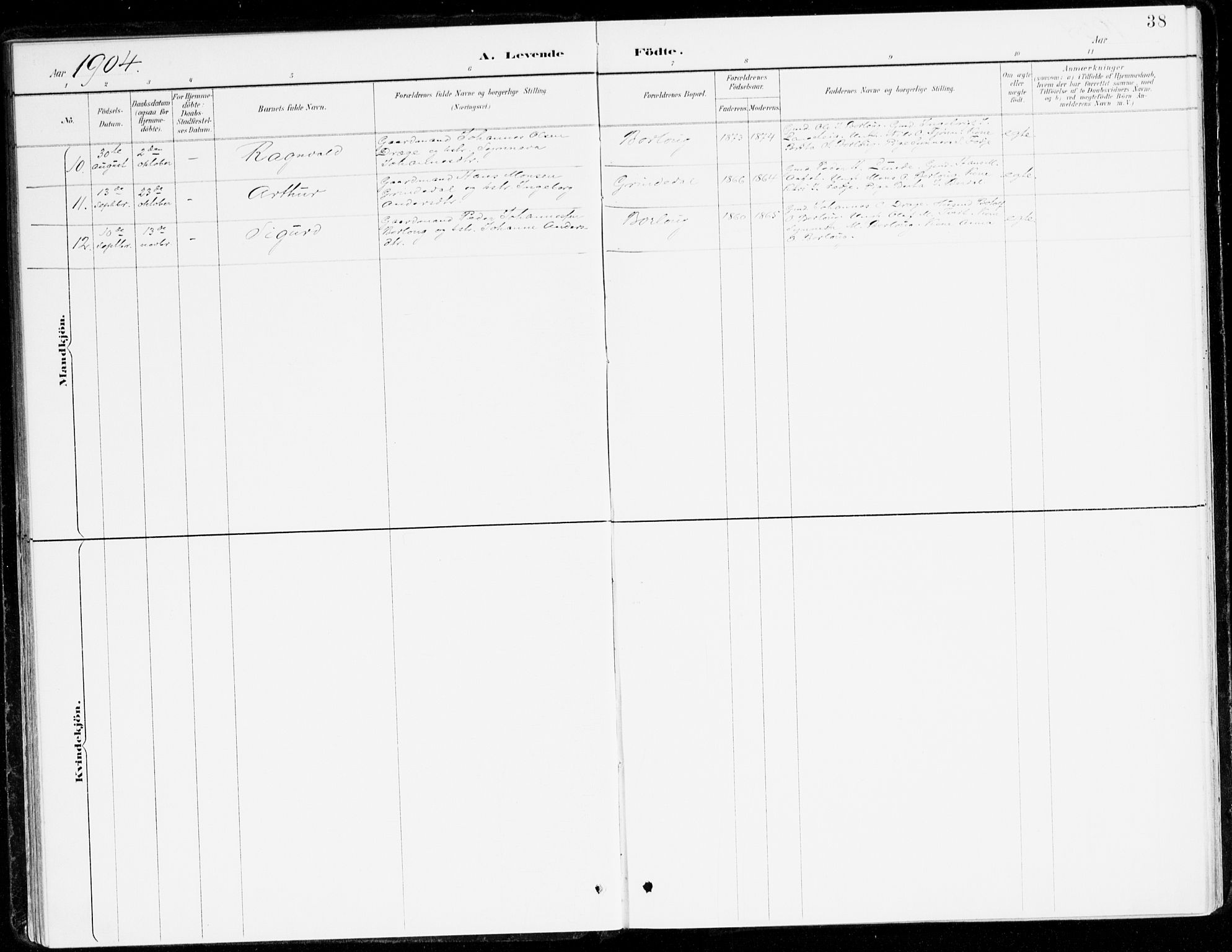 Leikanger sokneprestembete, AV/SAB-A-81001/H/Haa/Haad/L0001: Parish register (official) no. D 1, 1887-1922, p. 38