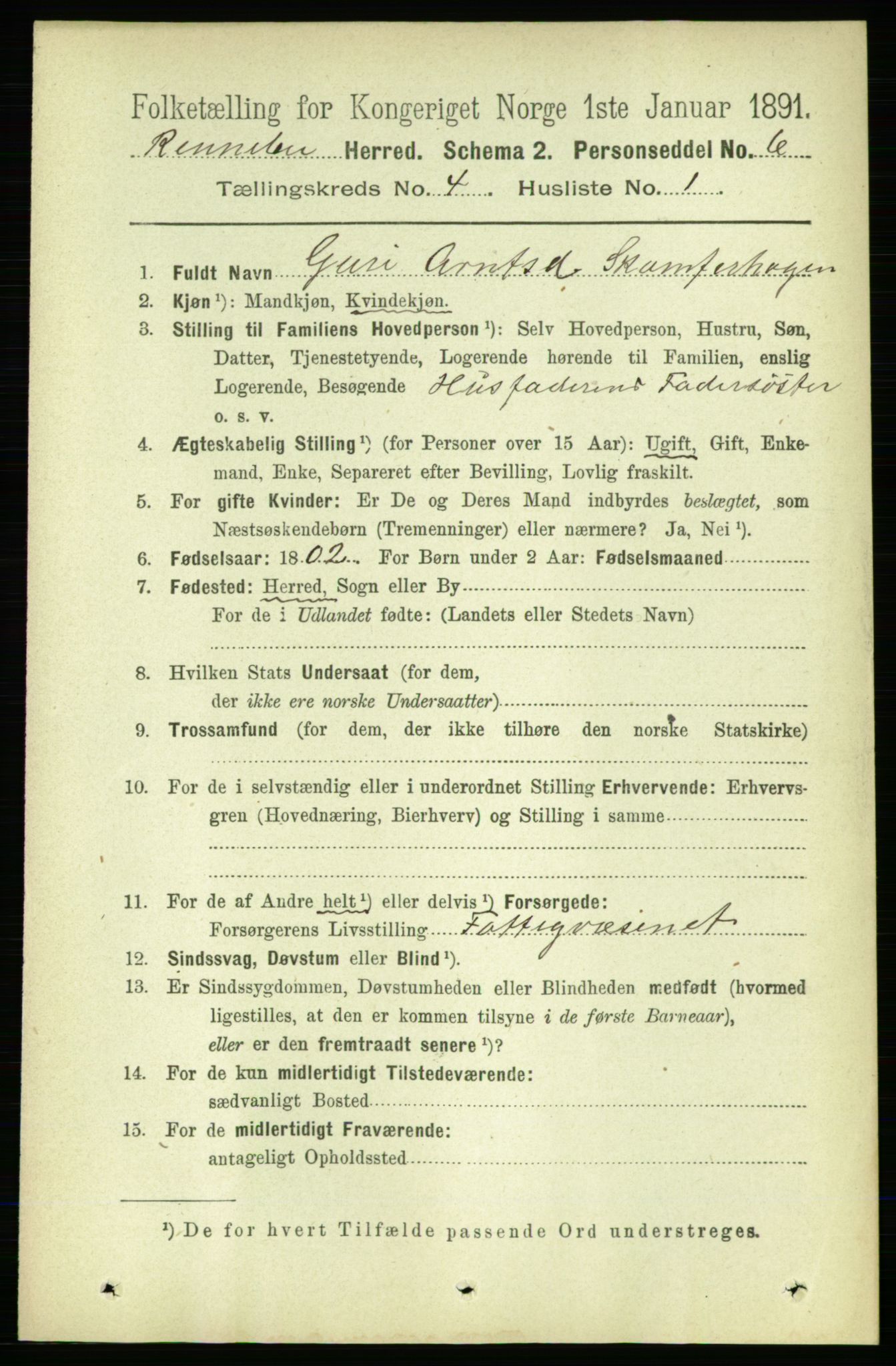 RA, 1891 census for 1635 Rennebu, 1891, p. 1993