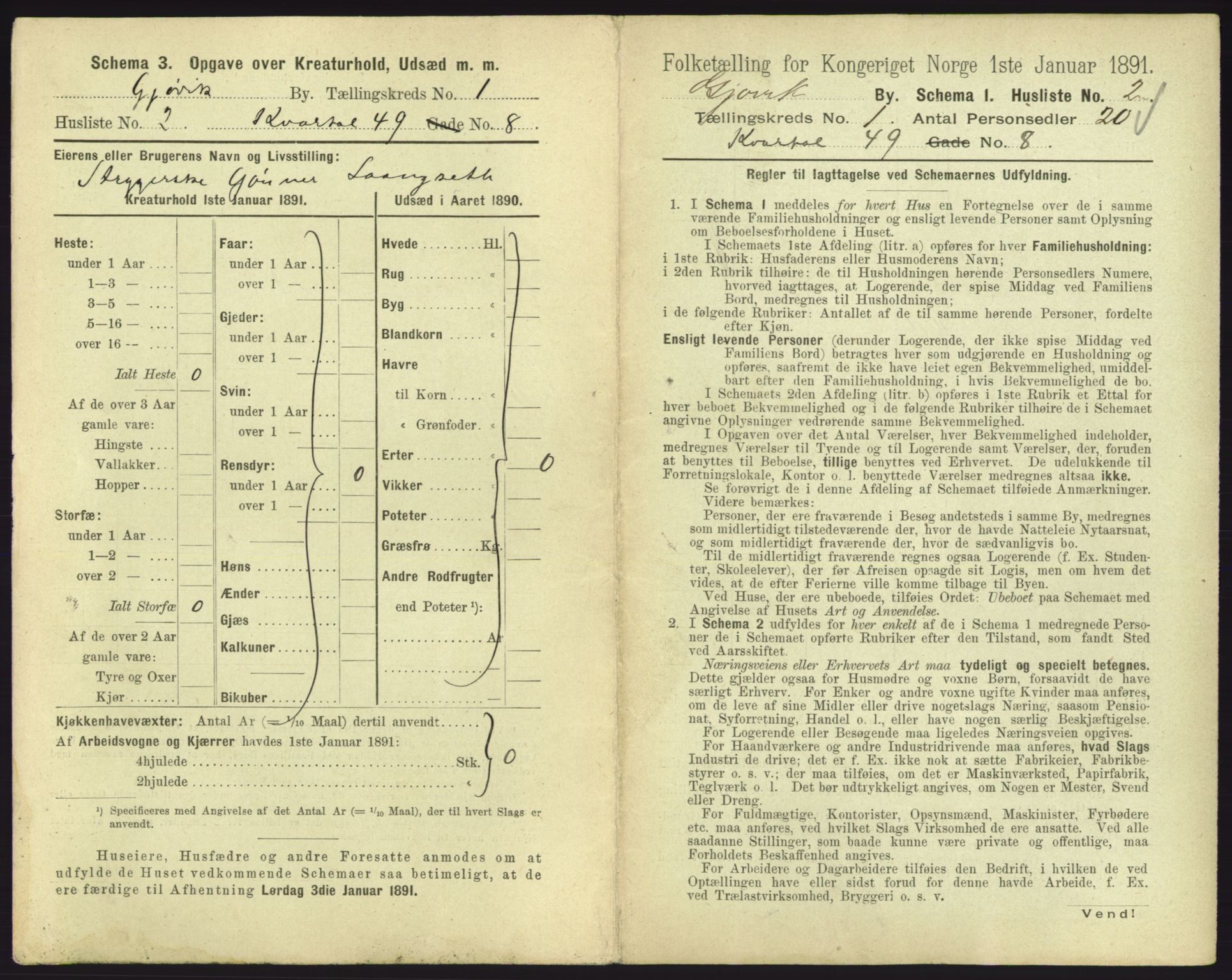 RA, 1891 census for 0502 Gjøvik, 1891, p. 18