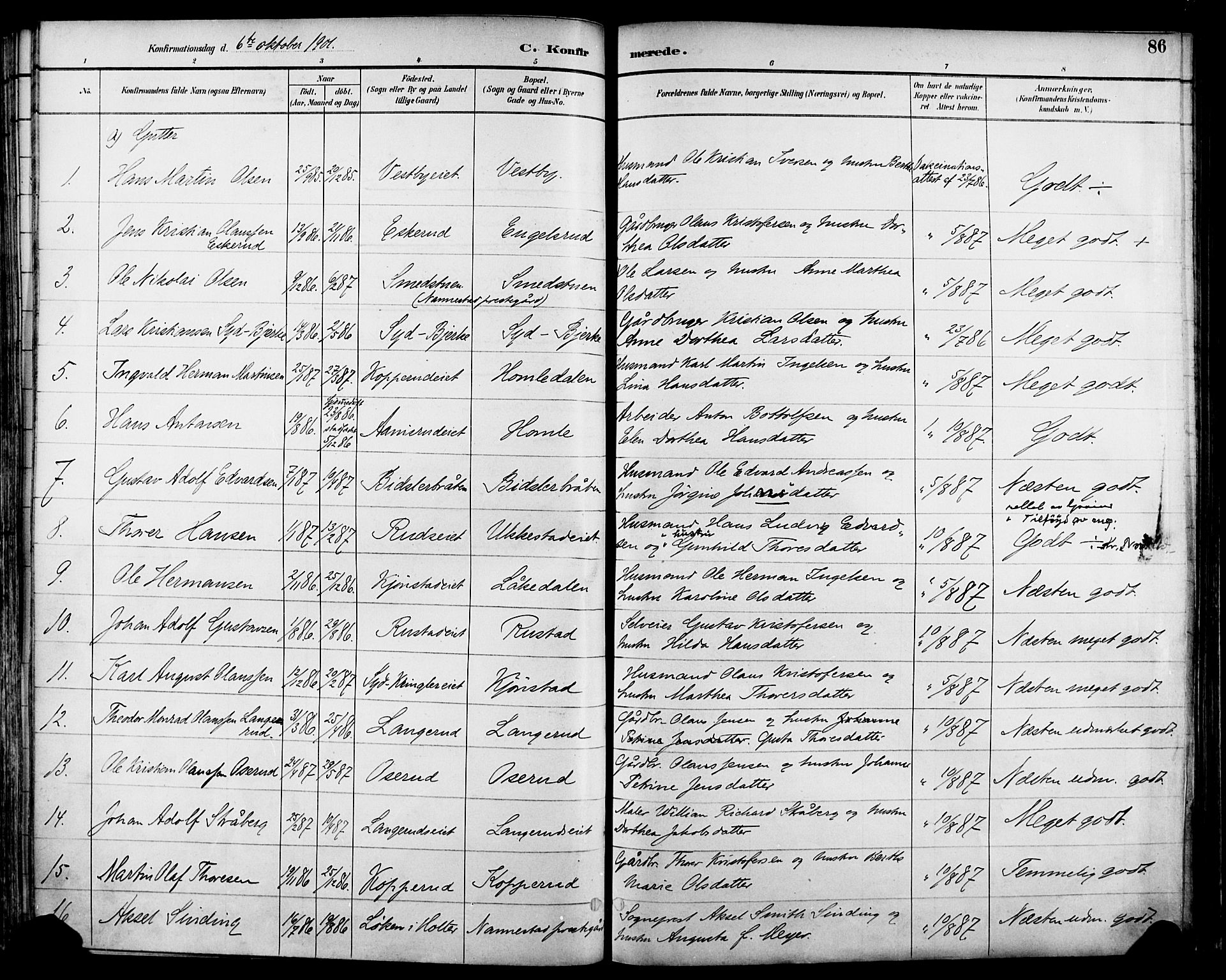 Nannestad prestekontor Kirkebøker, SAO/A-10414a/F/Fa/L0015: Parish register (official) no. I 15, 1891-1905, p. 86
