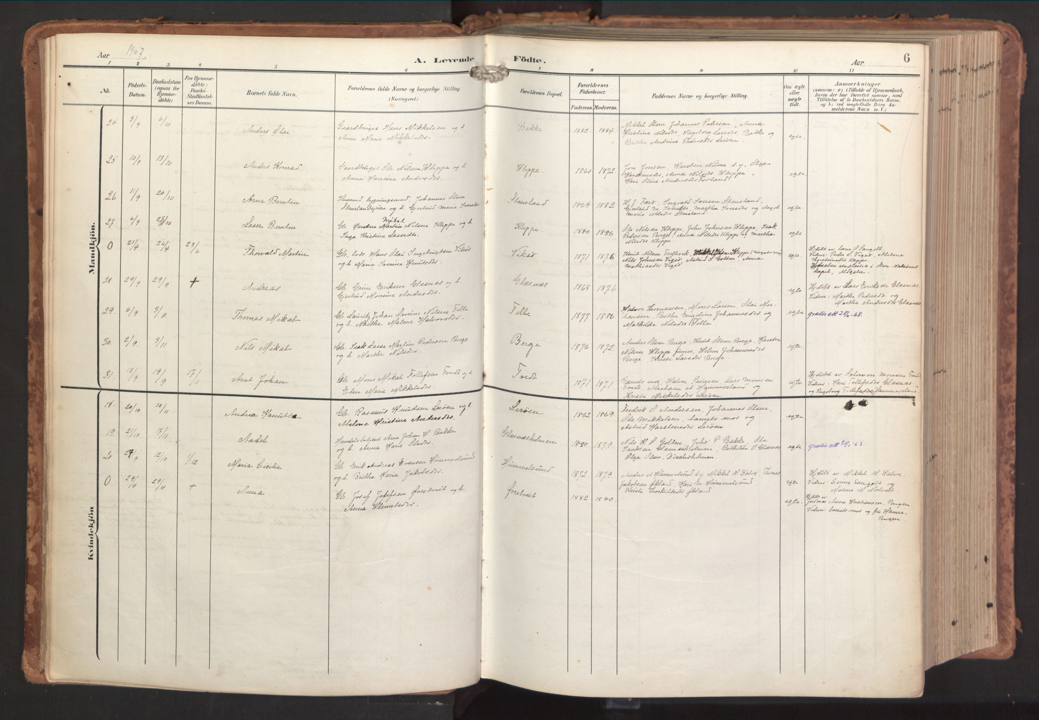 Sund sokneprestembete, AV/SAB-A-99930: Parish register (official) no. B 2, 1907-1926, p. 6